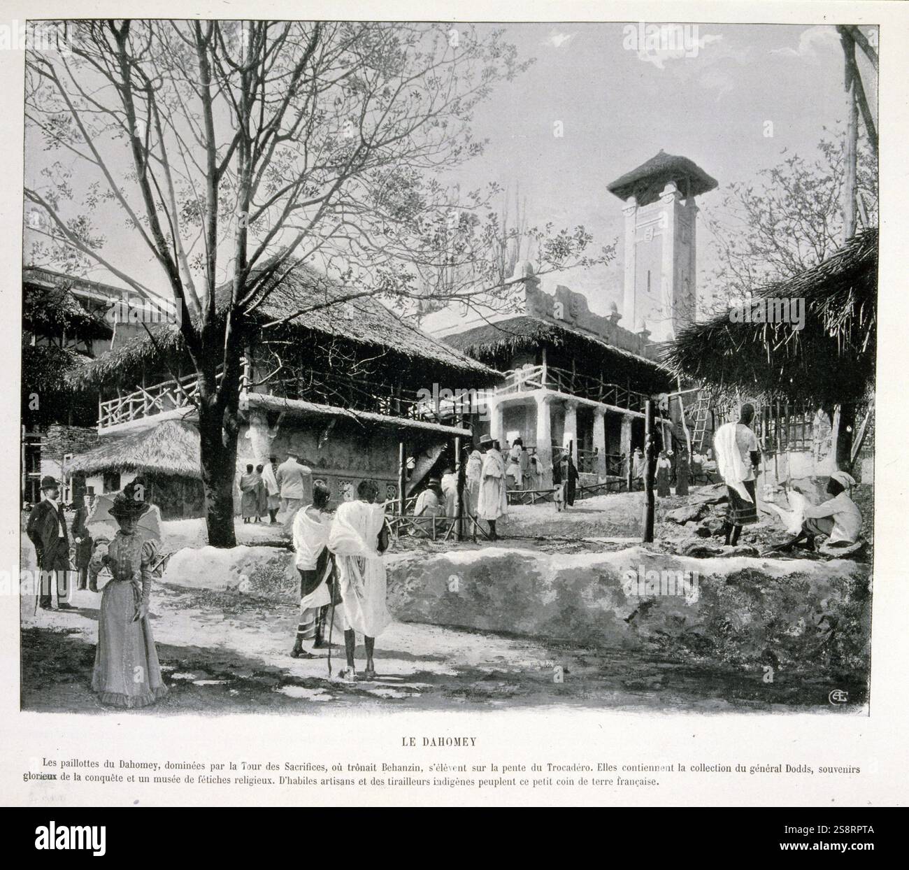 Esposizione Universelle (Fiera Mondiale) Parigi, 1900; fotografia in bianco e nero; il quartiere di Dahomey nei Giardini del Trocadero. Foto Stock Esposizione Universelle (Fiera Mondiale) Parigi, 1900; fotografia in bianco e nero; il quartiere di Dahomey nei Giardini del Trocadero. Foto Stock