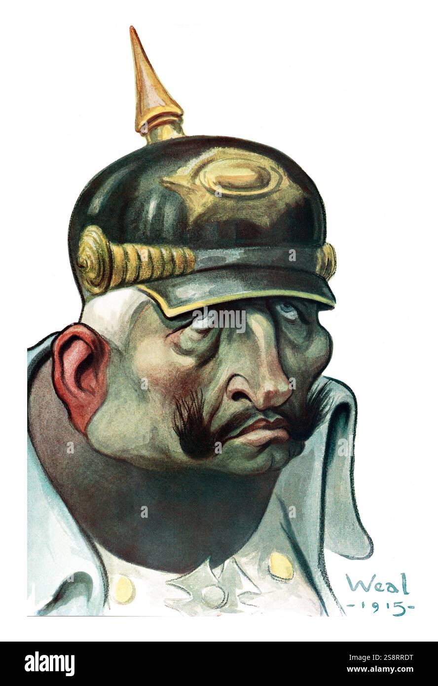 Ritratto in caricatura ad acquerello del Kaiser Guglielmo II, 1915. Guglielmo II anglicizzato come Guglielmo II, fu l'ultimo imperatore tedesco (Kaiser) e re di Prussia. Regnò dal 15 giugno 1888 fino alla sua abdicazione il 9 novembre 1918 Foto Stock