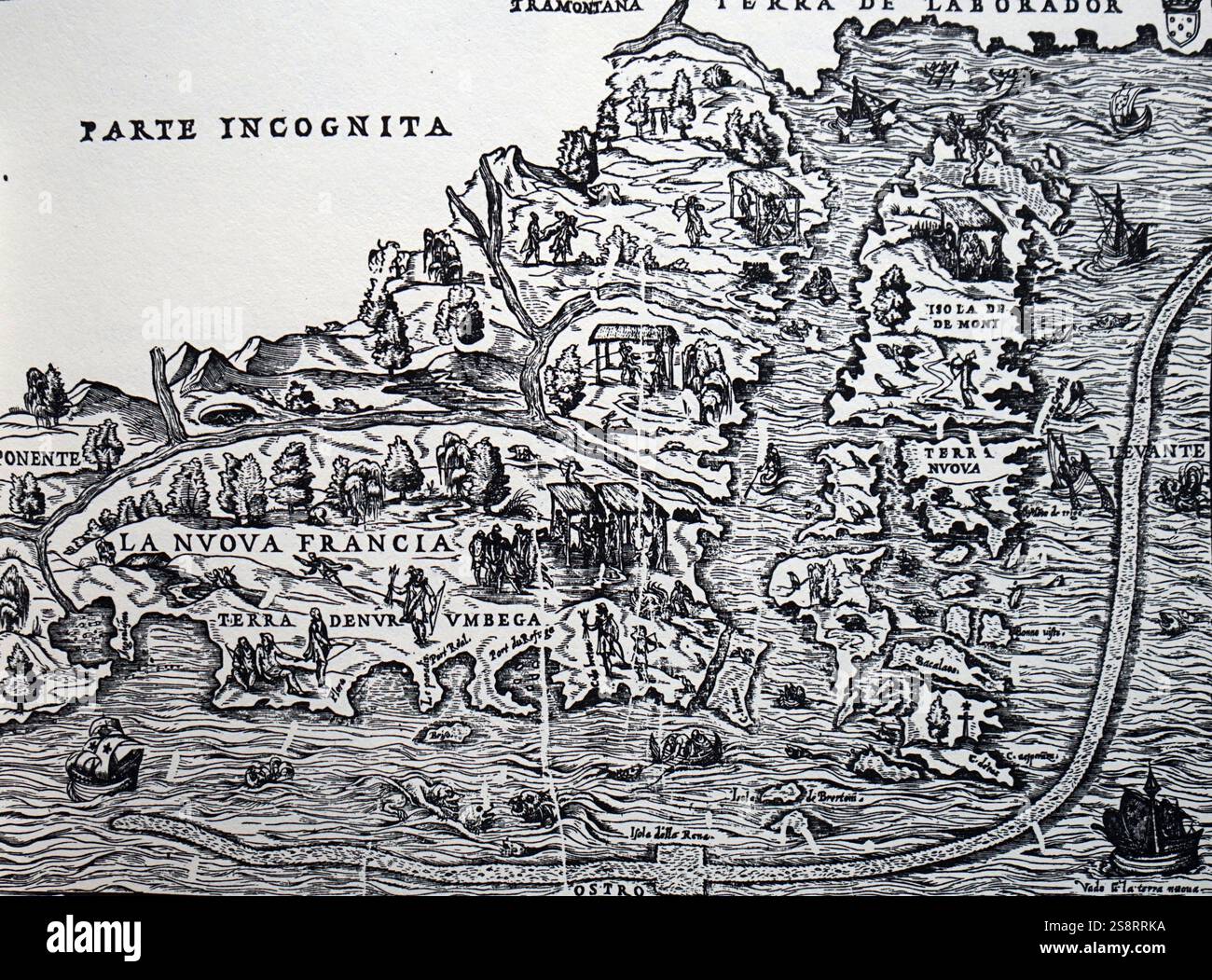 La mappa di Gastaldi della nuova Francia. Giacomo Gastaldi (Villafranca, 1500 circa – Venezia, ottobre 1566) è stato un cartografo, astronomo e ingegnere italiano del XVI secolo. Gastaldi iniziò la sua carriera come ingegnere, ma dal 1544 circa rivolse la sua attenzione interamente alla cartografia Foto Stock La mappa di Gastaldi della nuova Francia. Giacomo Gastaldi (Villafranca, 1500 circa – Venezia, ottobre 1566) è stato un cartografo, astronomo e ingegnere italiano del XVI secolo. Gastaldi iniziò la sua carriera come ingegnere, ma dal 1544 circa rivolse la sua attenzione interamente alla cartografia Foto Stock