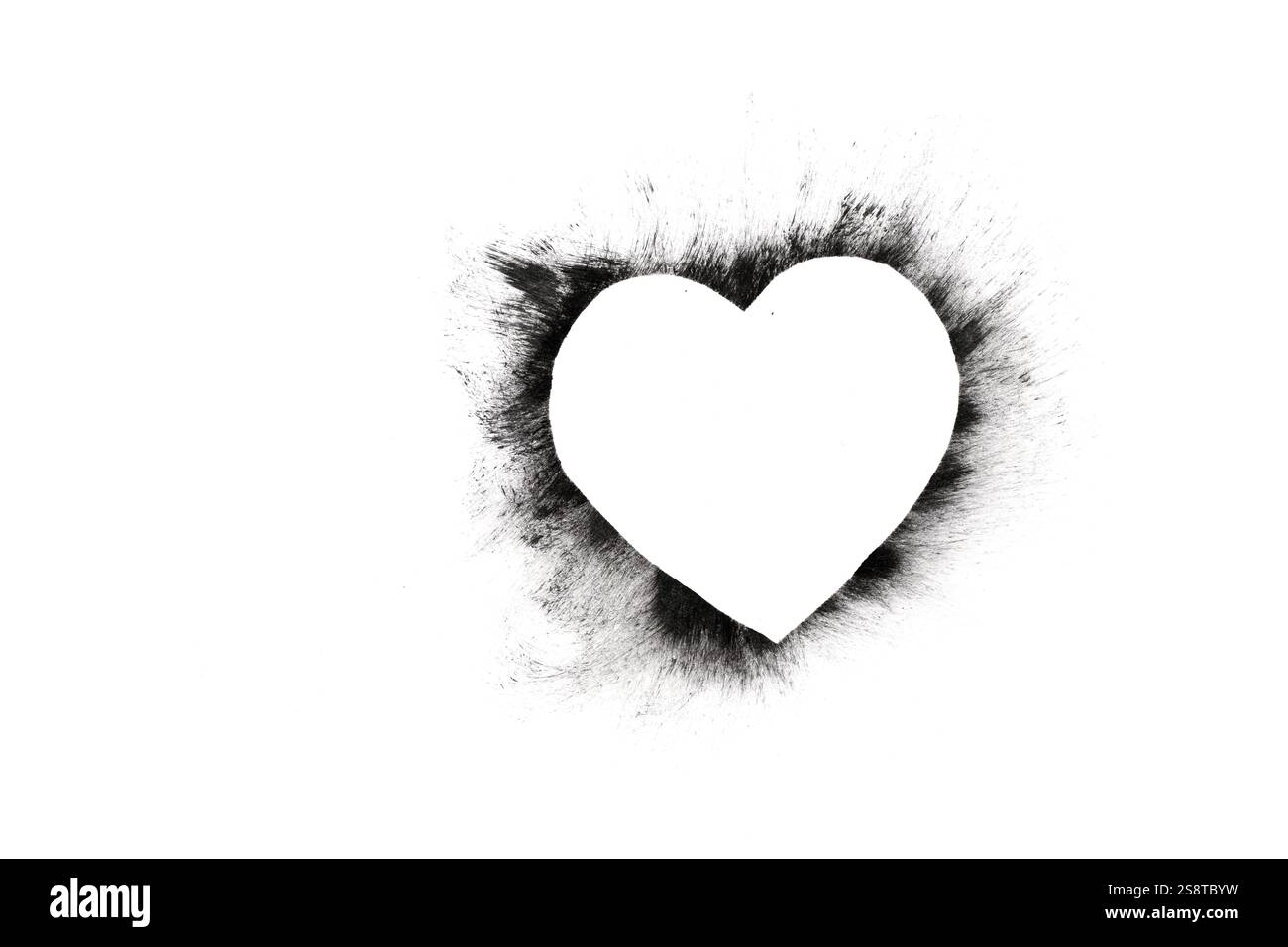 Silhouette, cuore bianco e nero su sfondo bianco Foto Stock