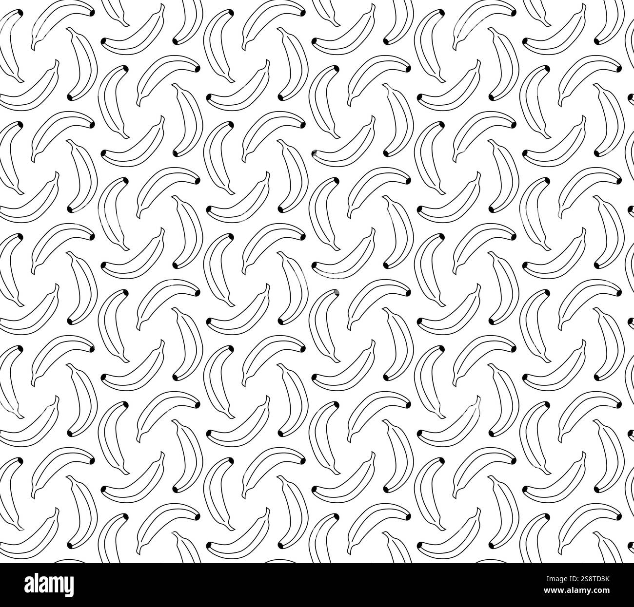 Motivo grafico a linee vettoriali senza cuciture con banane. Realizzato con uno stile carino. Illustrazione Vettoriale