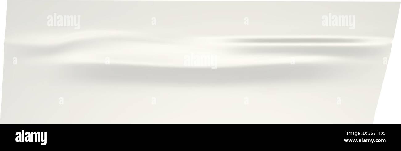 Texture realistica dell'involucro in plastica con pieghe e pieghe increspate, sovrapposte a uno sfondo bianco pulito. Sottile gioco di luci e ombre Illustrazione Vettoriale