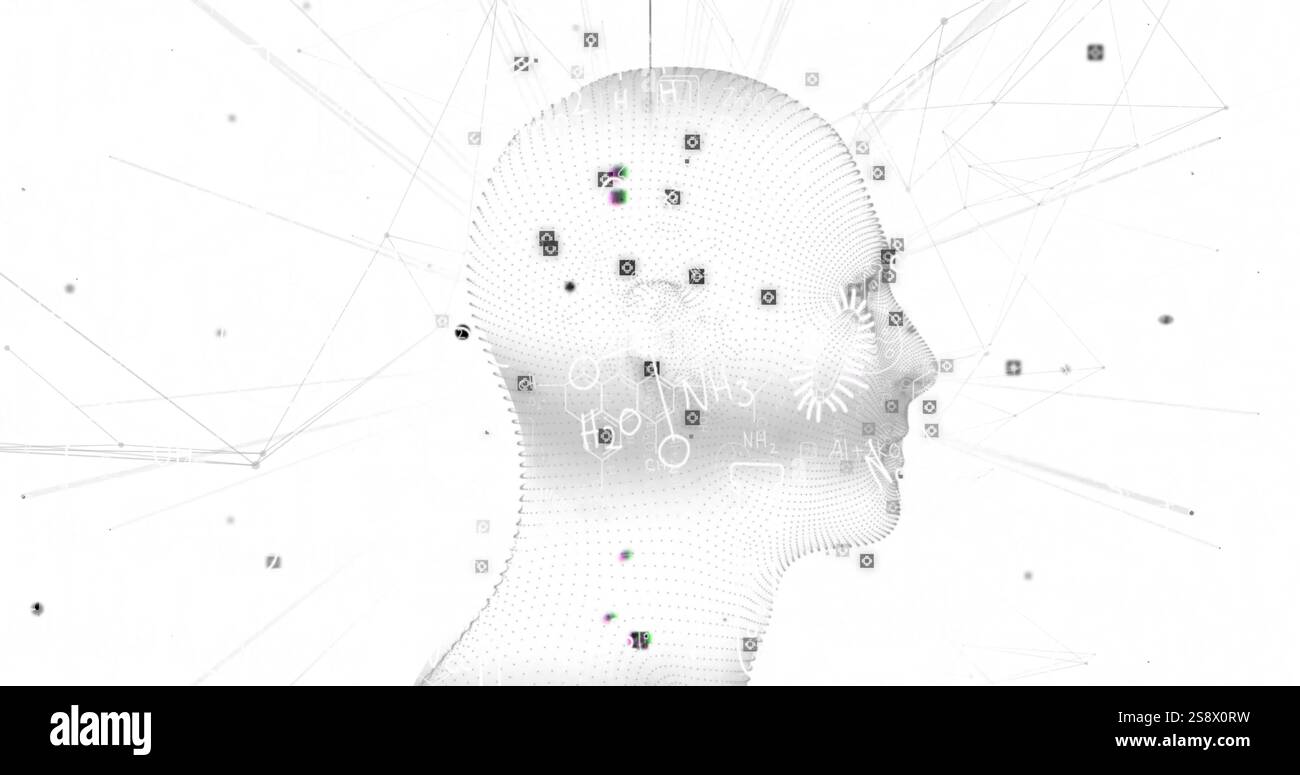 Immagine di un umano digitale su equazioni chimiche Foto Stock