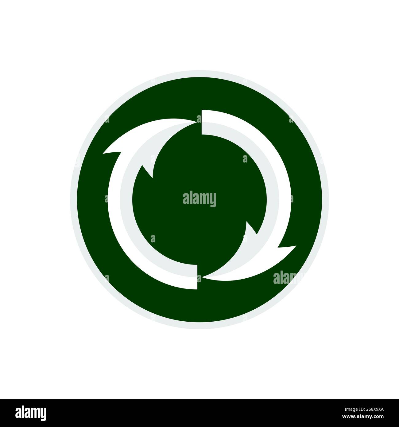 Icona frecce circolari. Icona circolare moderna su verde. Cambio valuta, trasferimento di denaro, simbolo di riciclaggio, rinnovo energia, ricarica Web, cambiare concetto Illustrazione Vettoriale