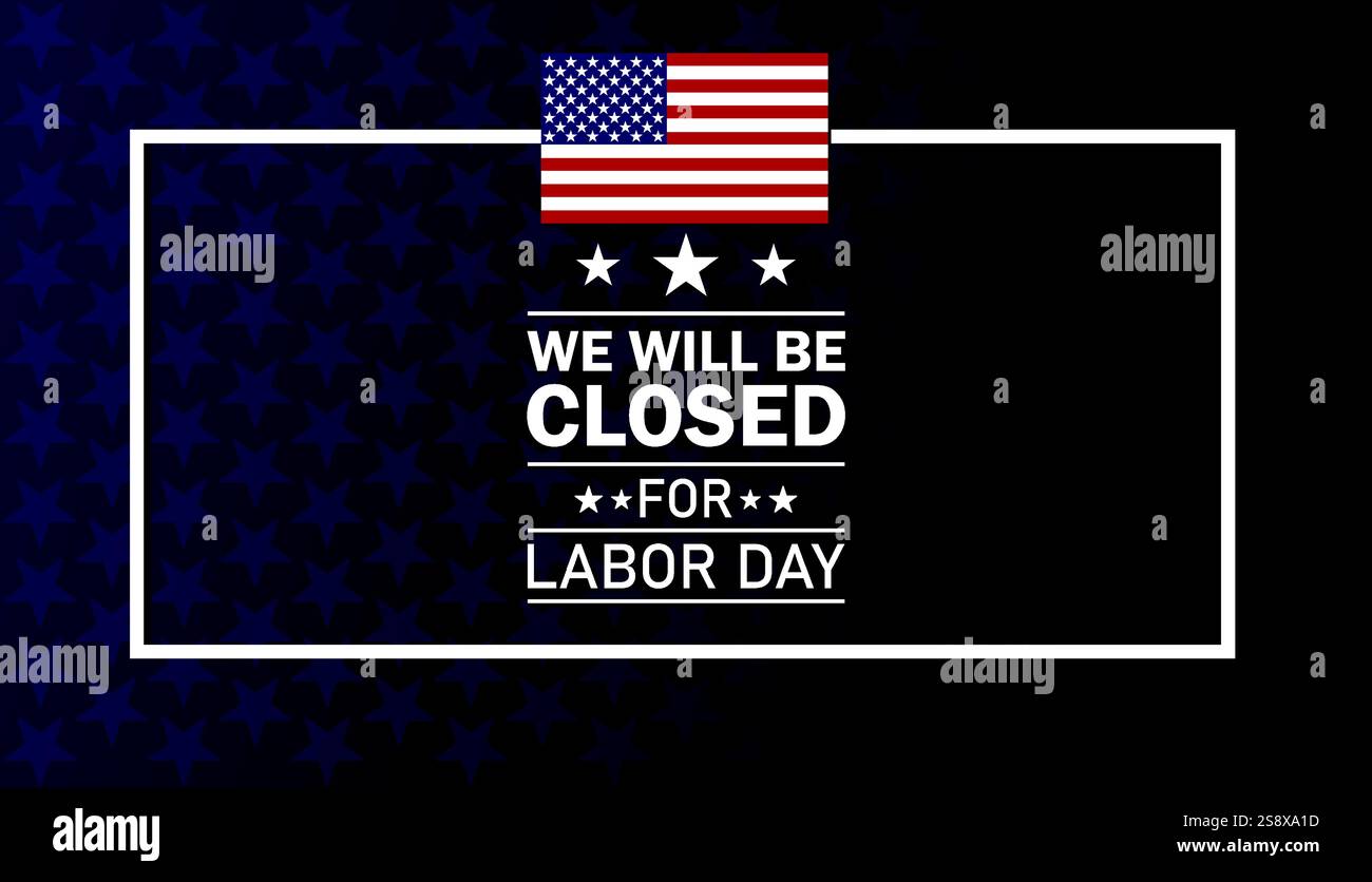 Carta da parati Labor Day con forme e tipografia, striscione, scheda, poster, modello. L'hotel rimarrà chiuso per il Labor Day (Festa dei lavoratori), in stile moderno Illustrazione Vettoriale