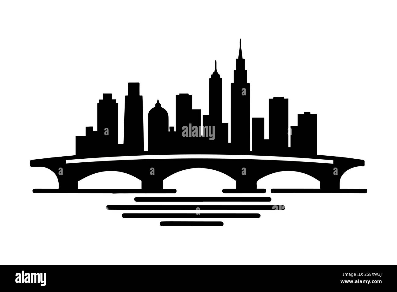 Uno skyline maestoso si fonde con un paesaggio mozzafiato, caratterizzato da iconici monumenti e silhouette. Perfetto per gli amanti dell'avventura, dei viaggi e del paesaggio urbano Illustrazione Vettoriale