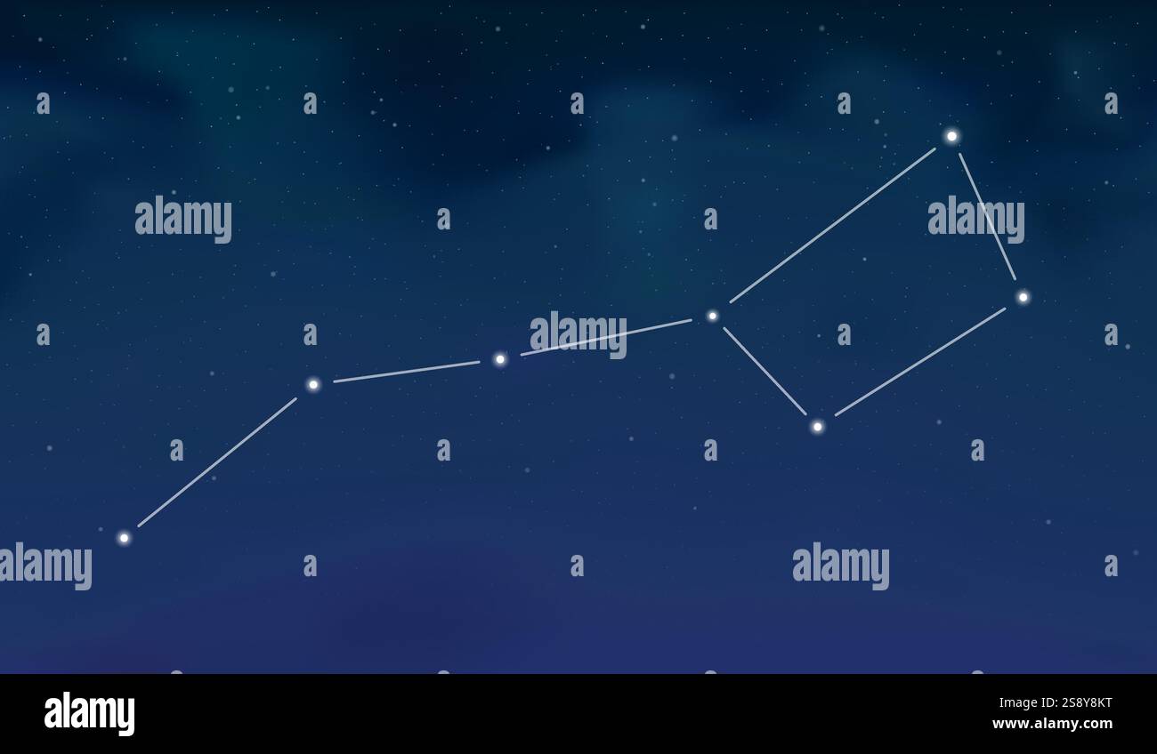 Ursa maggiore (il grande Orso) costellazione sullo sfondo del cielo notturno con stelle, eps10 vettoriali Illustrazione Vettoriale