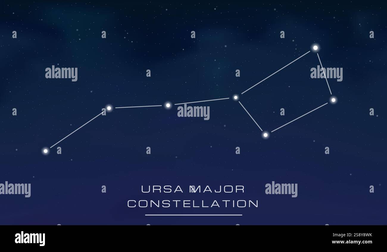 Ursa maggiore (il grande Orso) costellazione sullo sfondo del cielo notturno con stelle, eps10 vettoriali Illustrazione Vettoriale