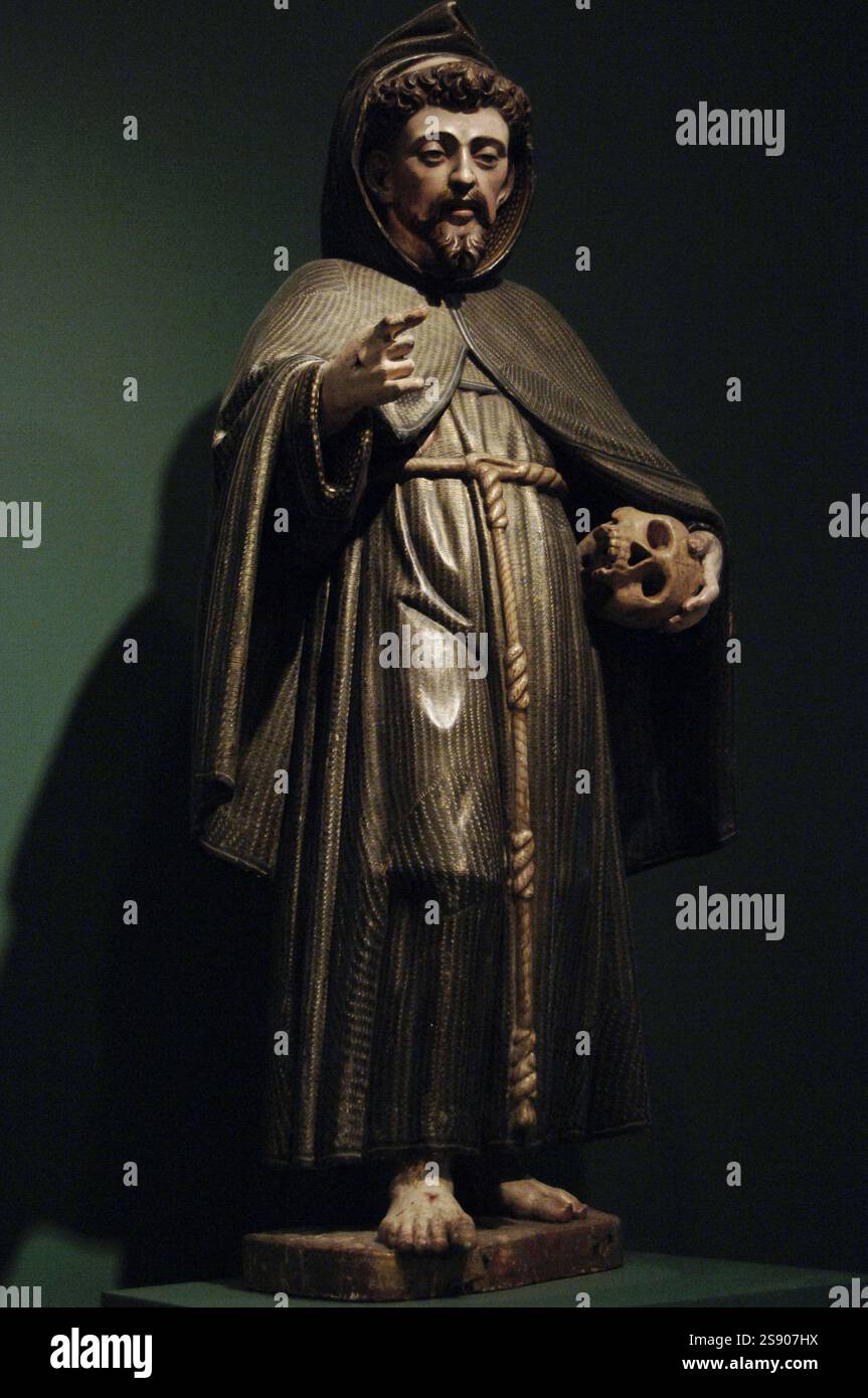 San Francesco d'Assisi (1181-1226). Fondatore dell'ordine francescano. Scultura di un artista sconosciuto, ca. 1650. Puebla, Messico. Vernice e foglia d'oro su legno. Dimensioni; altezza: 119,3 cm; larghezza: 55,8 cm; profondità: 38,1 cm. Denver Art Museum. Denver, Colorado, Stati Uniti. Foto Stock
