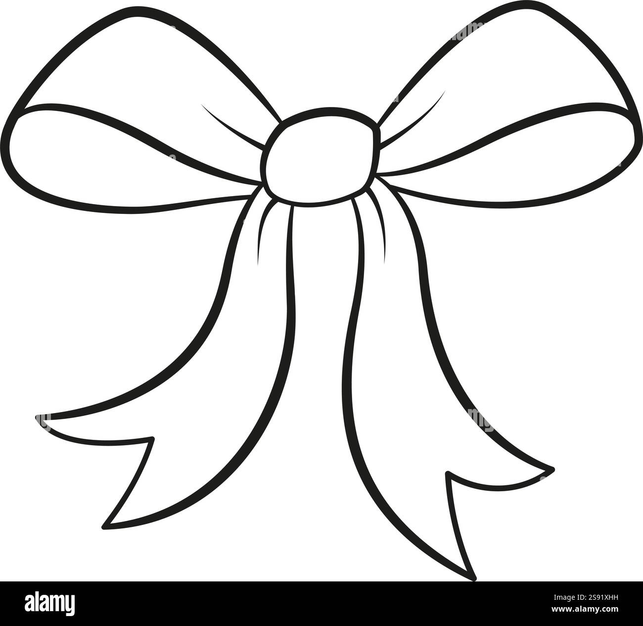 Stile doodle disegnato a mano. Logo isolato in bianco e nero disegnato a mano. Arte della linea Bowknot. Elemento di design per il web graphic design, poster Tattoo pagina colorare art therapy. Illustrazione vettoriale Illustrazione Vettoriale