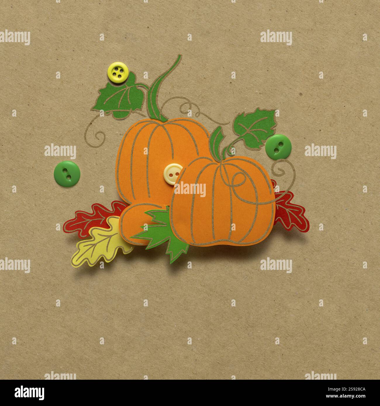 Foto creativa del giorno del Ringraziamento della zucca realizzata in carta su sfondo marrone Foto Stock