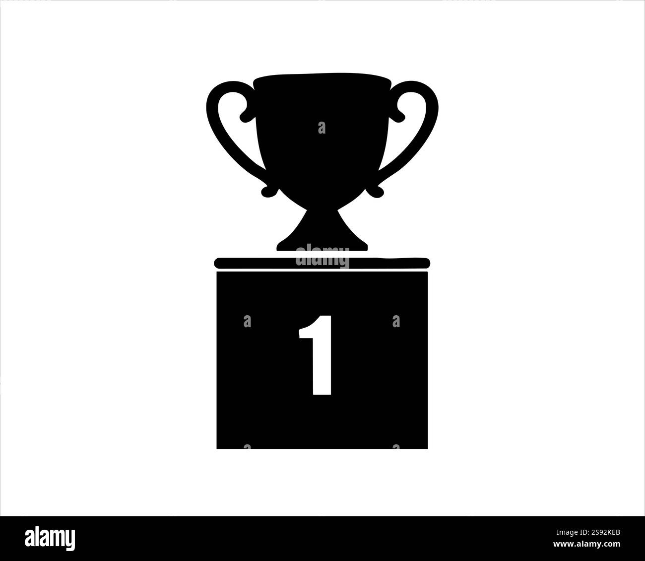 Champion Trophy sull'icona della silhouette del podio del vincitore per il successo e il successo Illustrazione Vettoriale