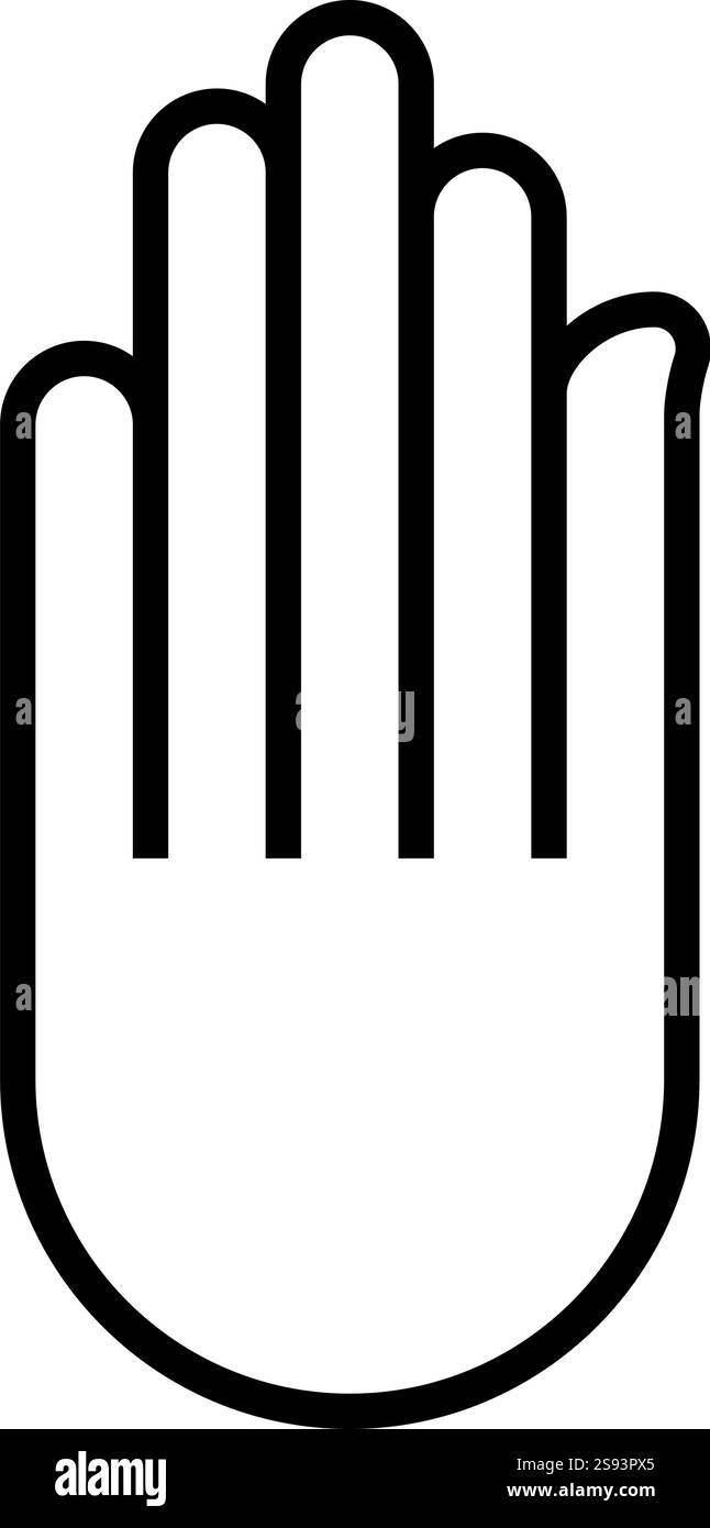 Mano Akhimsa Ahimsa braccio Giainismo simbolo di religione Giainismo icona Dharma Ahinsa colore nero immagine vettoriale stile piatto semplice Illustrazione Vettoriale