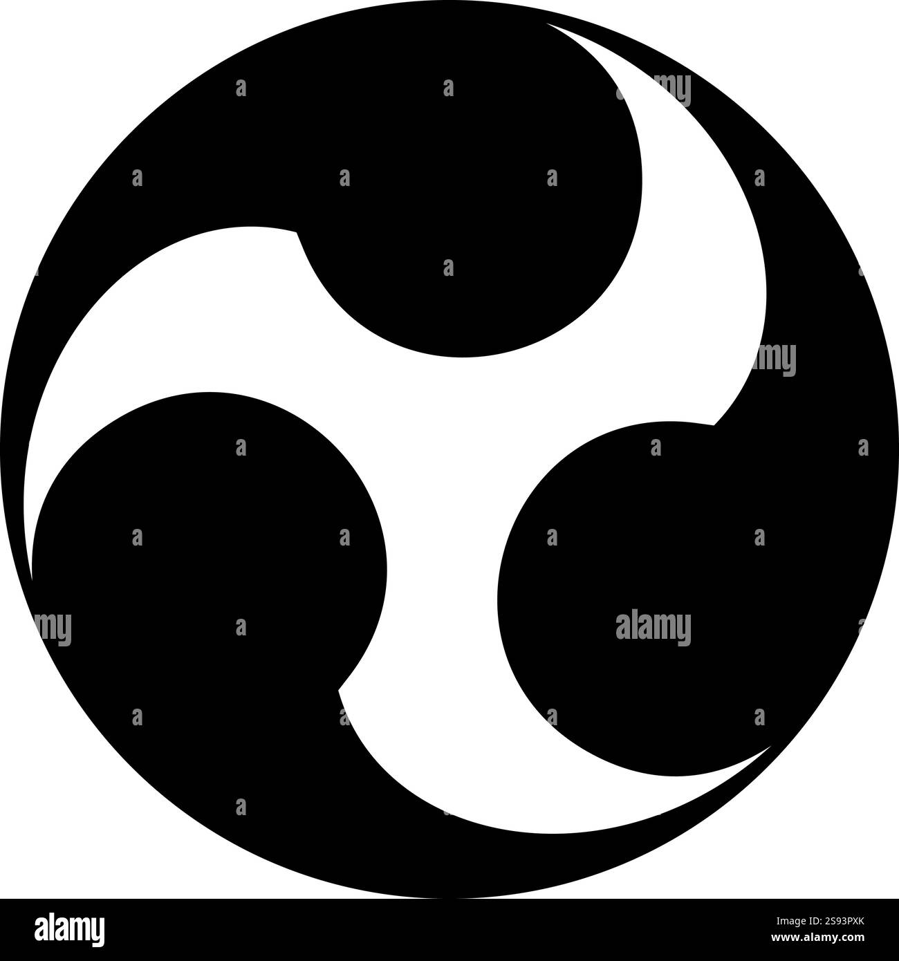 Simbolo Tomoe segno religioso religioni giapponesi icona orientale a tre petali colore nero immagine vettoriale stile piatto semplice Illustrazione Vettoriale