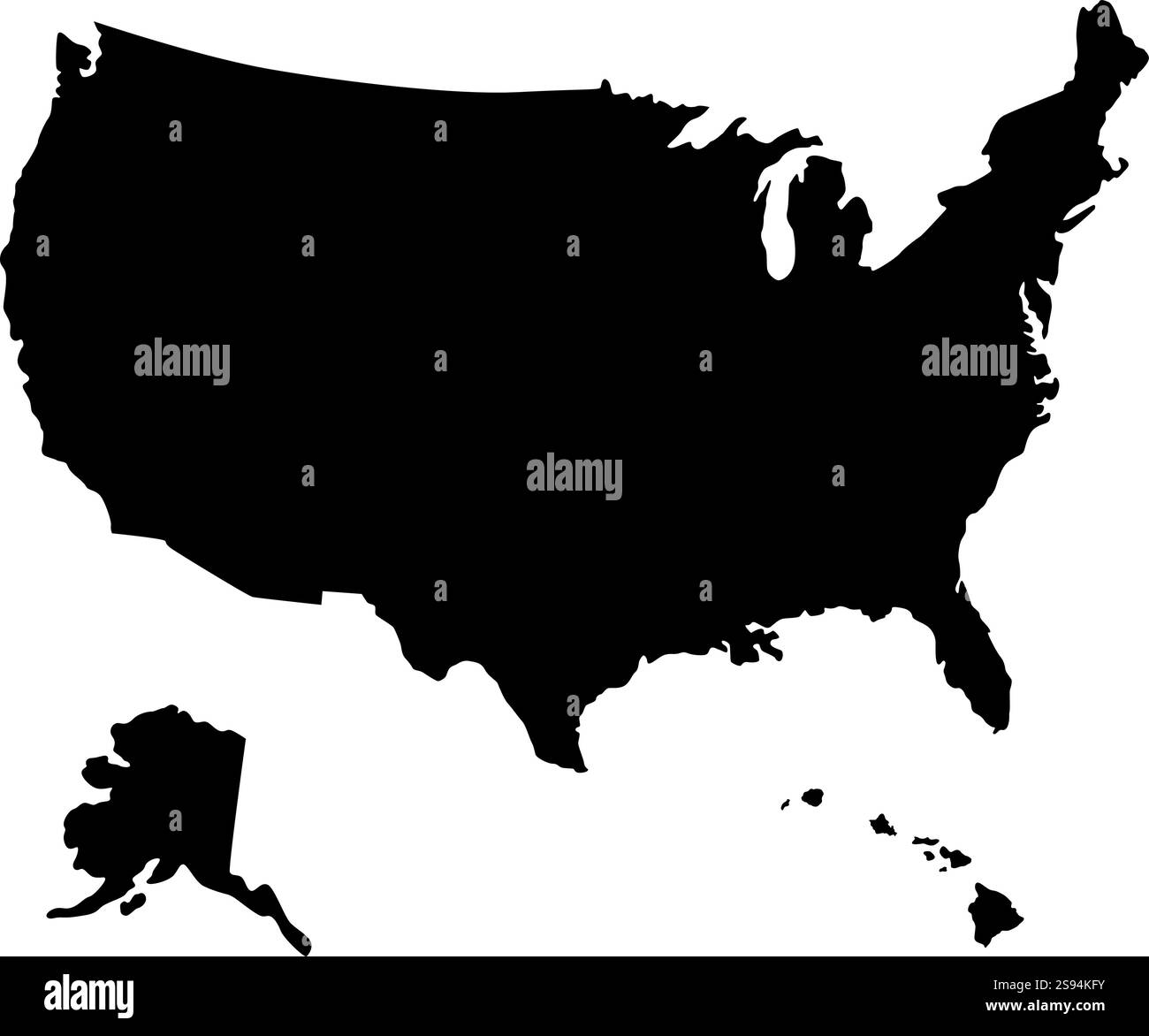 Stati Uniti d'America USA mappa vettoriale sagoma nera mappa nazione grafico illustrazione isolata disegno grafico Illustrazione Vettoriale