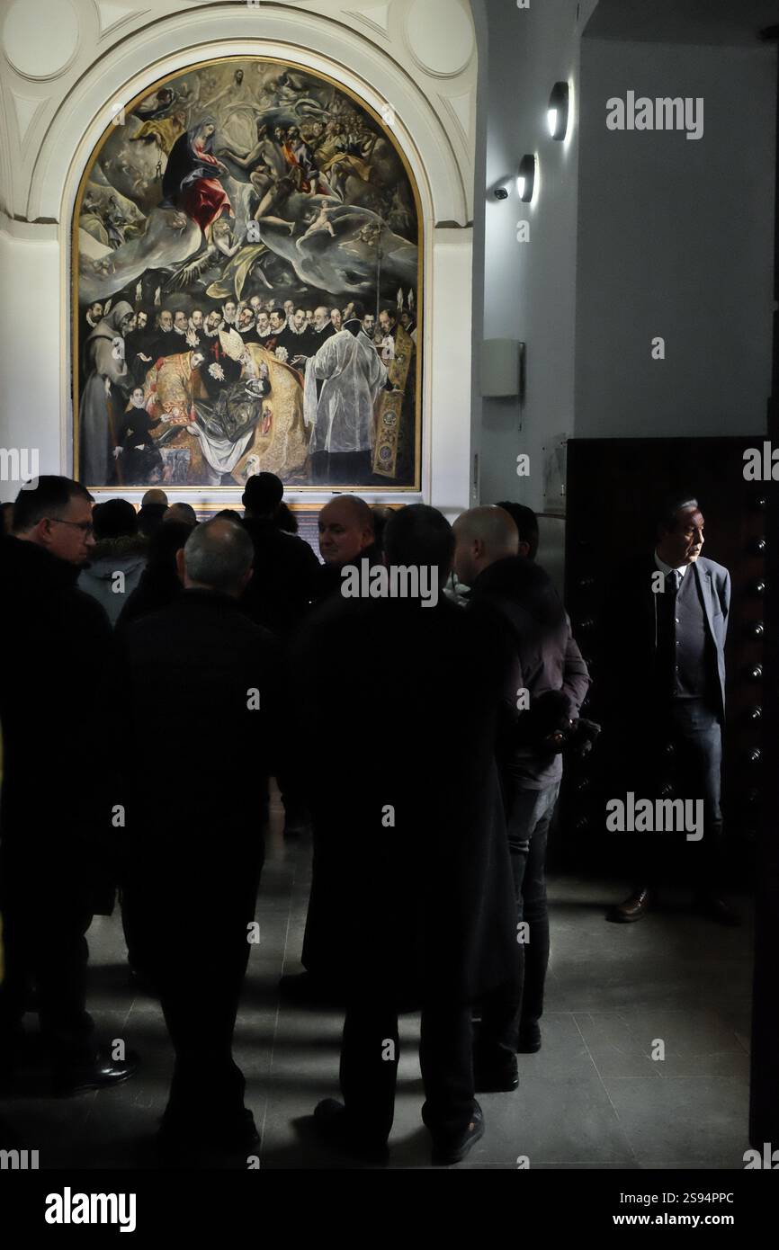 Il dipinto "la sepoltura del conte di Orgaz", di El Greco, nella chiesa di Santo Tomé a Toledo, Spagna. Foto Stock