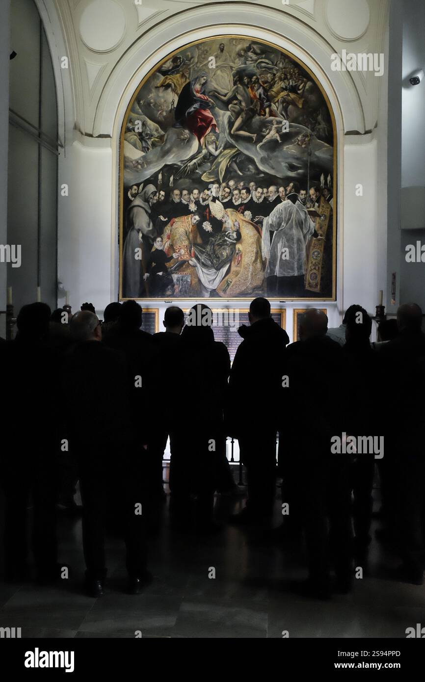 Il dipinto "la sepoltura del conte di Orgaz", di El Greco, nella chiesa di Santo Tomé a Toledo, Spagna. Foto Stock
