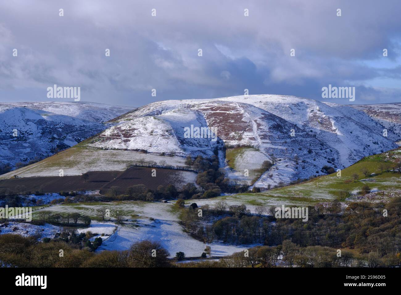 Vista invernale del Long Mynd, Shropshire, Regno Unito Foto Stock