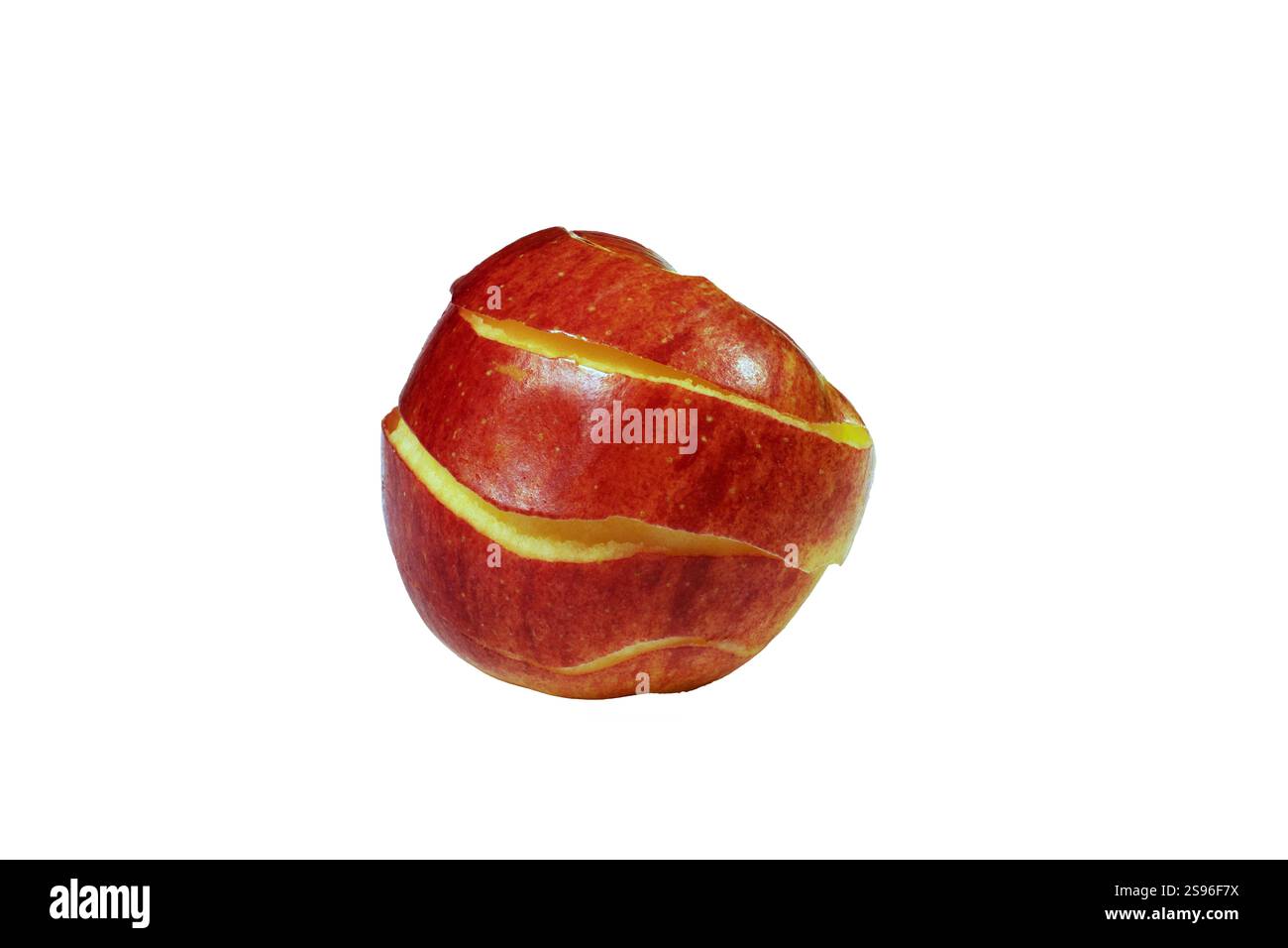 Immagine di una mela sbucciata con una buccia accanto ad essa. Foto Stock