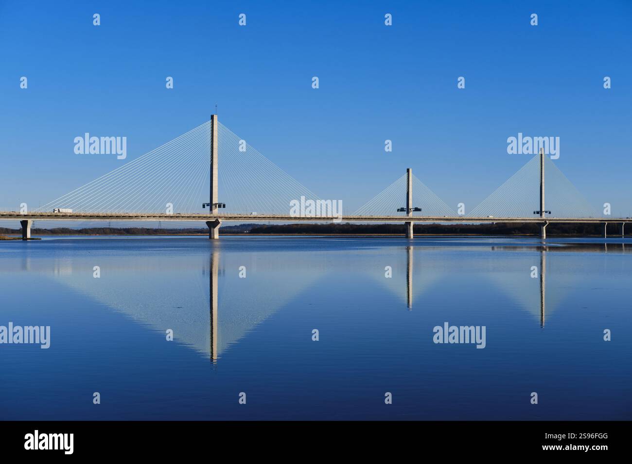 Veduta aerea del Mersey Gateway Bridge, Regno Unito Foto Stock