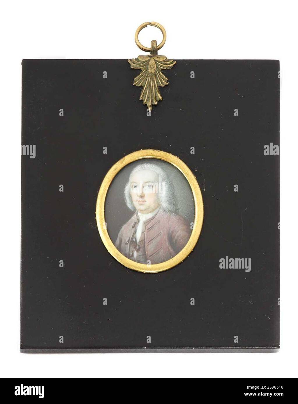 Gustavus Hamilton - Gustavus Hamilton (irlandese, 1739-1775) Ritratto di un gentiluomo in un cappotto lilla, gilet coordinato e cravat bianco firmato con le iniziali 'GH' e datato 1758 l. Foto Stock