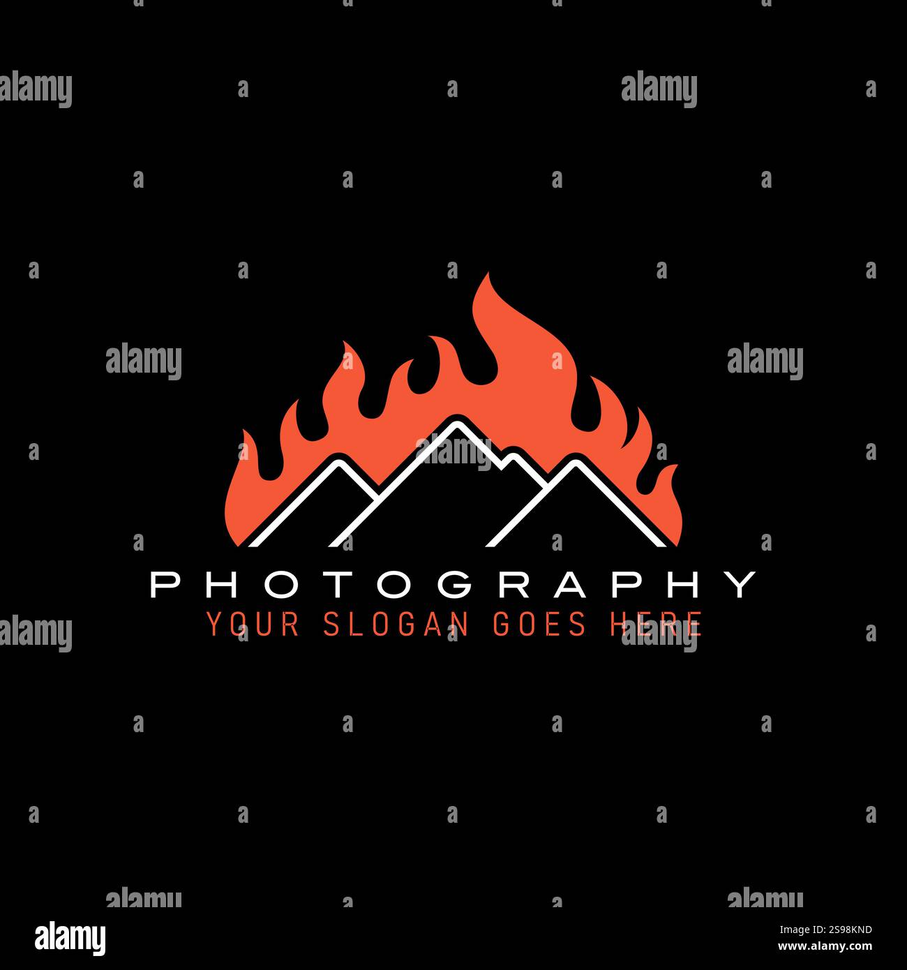 Design del logo concept grafico immagine vettoriale originale linea grafica picco di montagna fiamma incendi boschivi fumo arte fotografia vacanza avventura Illustrazione Vettoriale