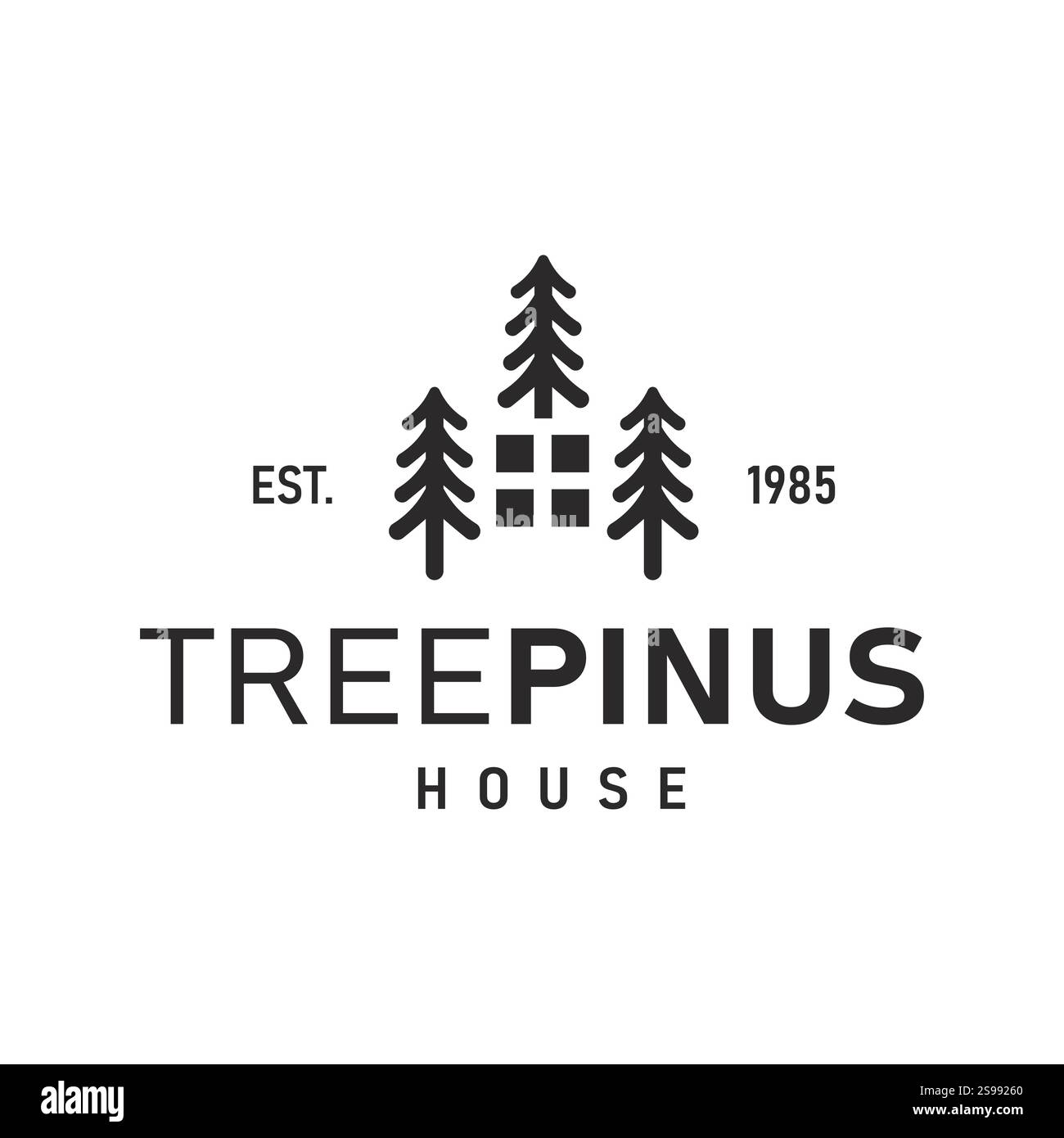 Silhouette di tre pini simile all'abete rosso. Illustrazione del simbolo dell'icona della finestra con logo forestale in legno Illustrazione Vettoriale