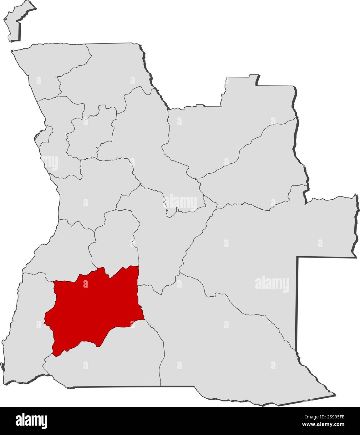 Mappa dell'Angola con le province, Huíla è evidenziata. Illustrazione Vettoriale