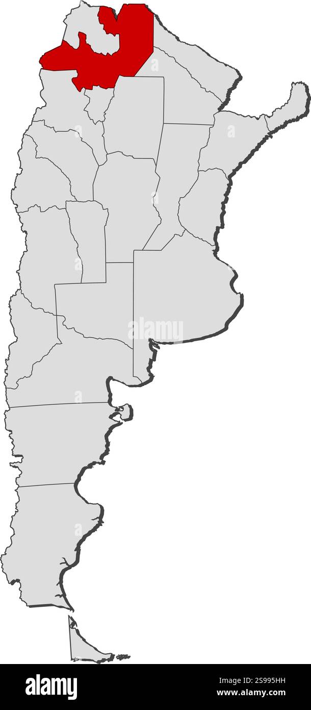 Mappa dell'Argentina con le province, Salta è evidenziata. Illustrazione Vettoriale