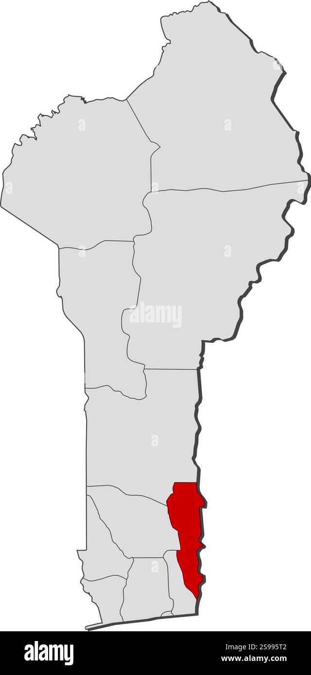 Mappa del Benin con le province, Plateau è evidenziato. Illustrazione Vettoriale