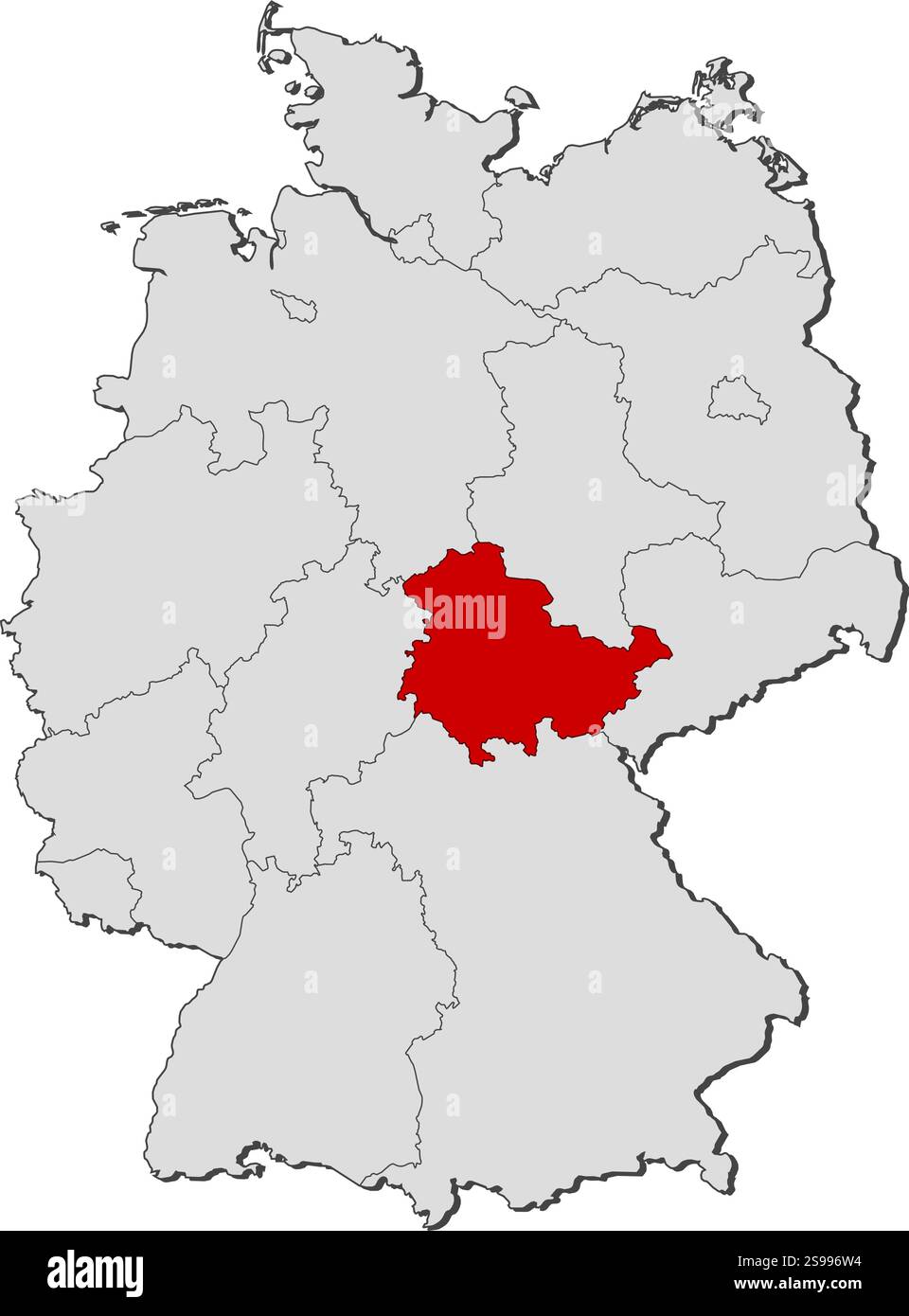 Mappa della Germania con le province, Turingia è evidenziata. Illustrazione Vettoriale