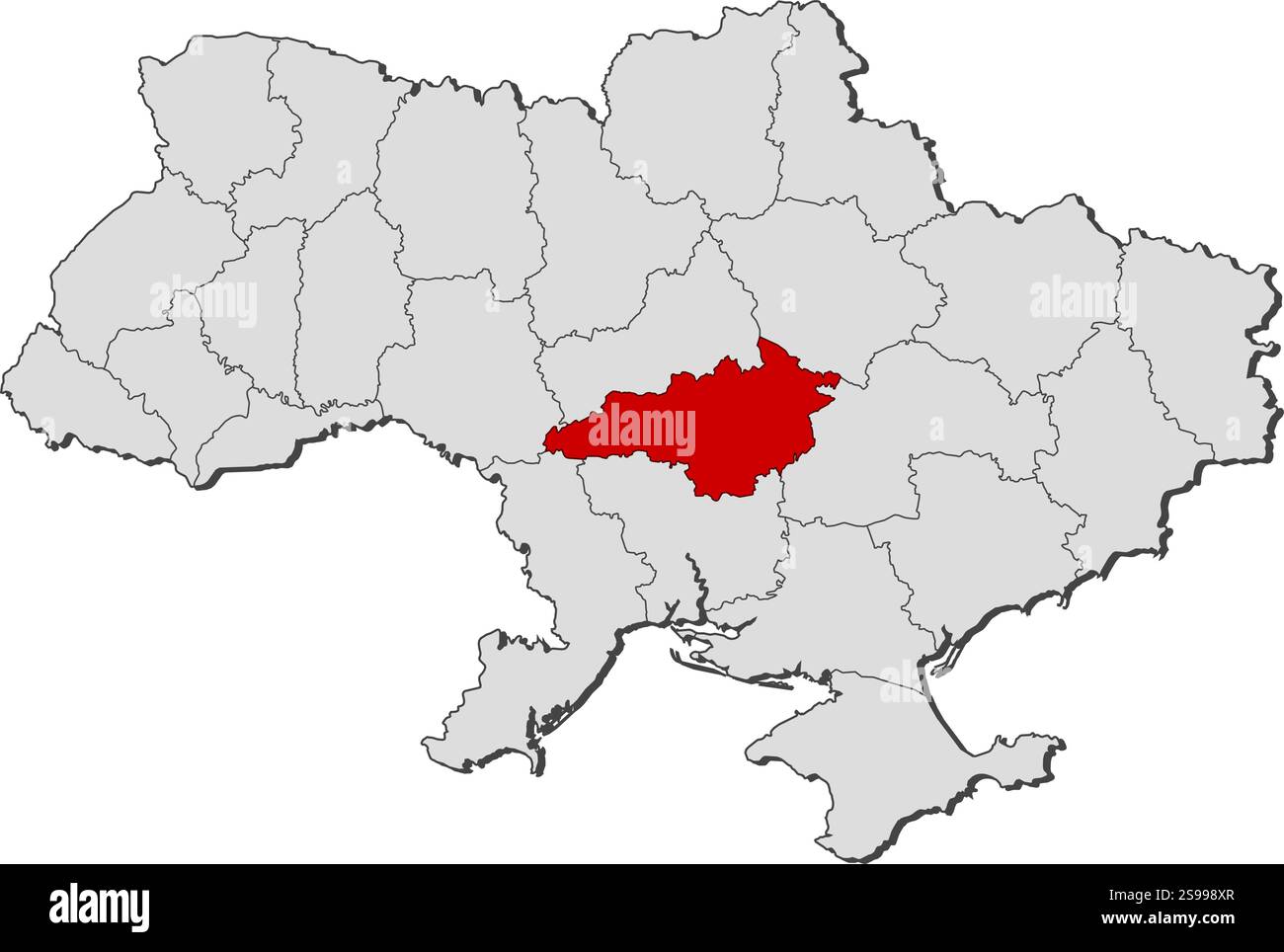 Mappa dell'Ucraina con le province, Kirovohrad è evidenziato. Illustrazione Vettoriale
