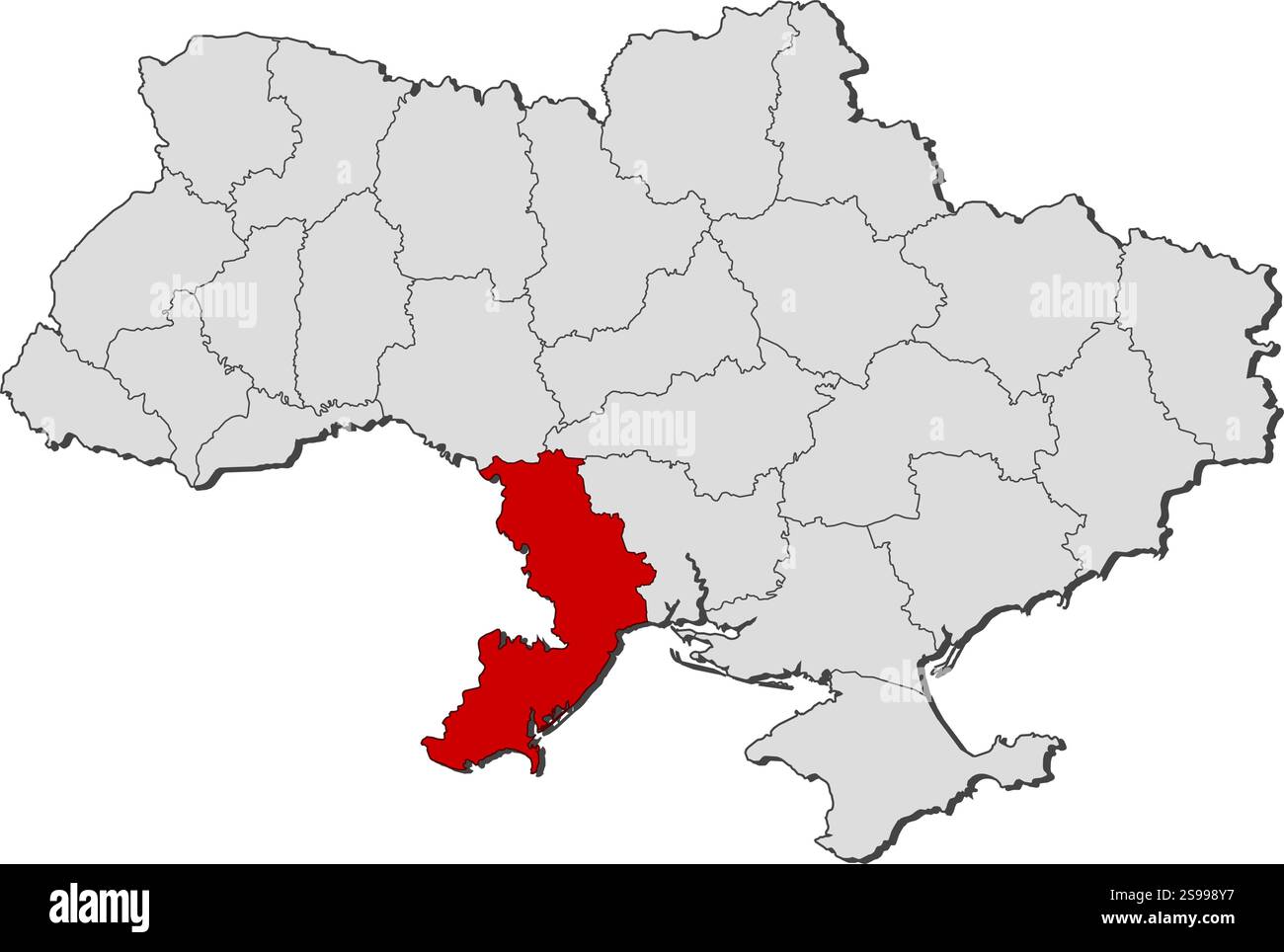 Mappa dell'Ucraina con le province, Odessa è evidenziata. Illustrazione Vettoriale