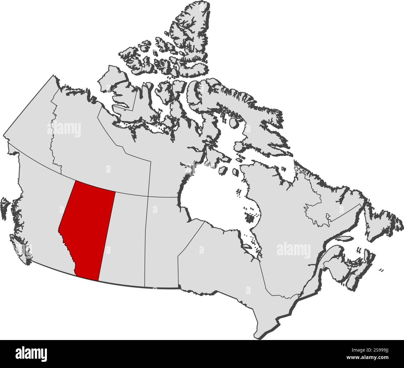 Mappa del Canada con le province, Alberta è evidenziata. Illustrazione Vettoriale