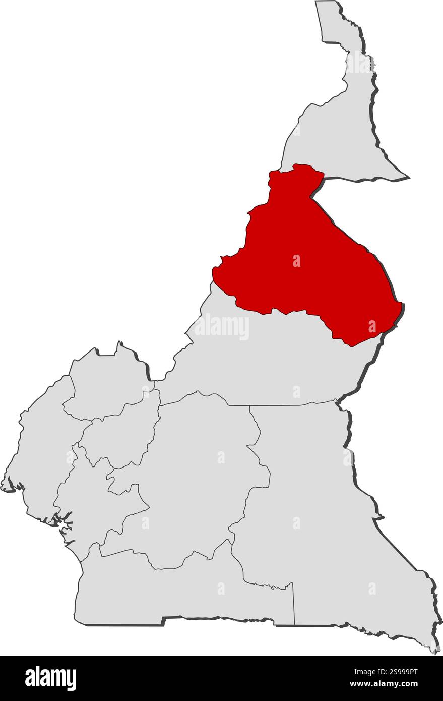 Mappa del Camerun con le province, Northern District è evidenziata. Illustrazione Vettoriale