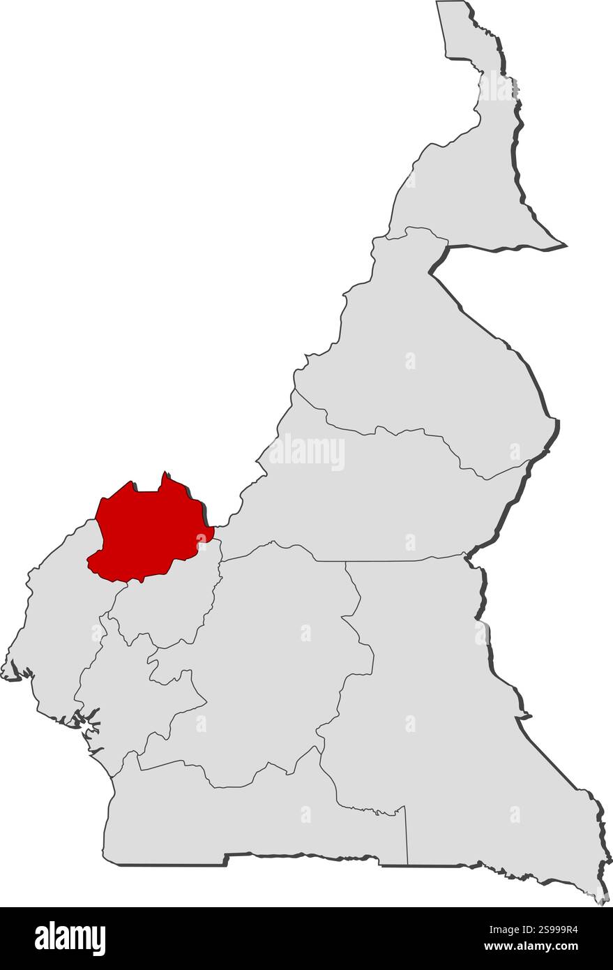 Mappa del Camerun con le province, nord-ovest è evidenziata. Illustrazione Vettoriale