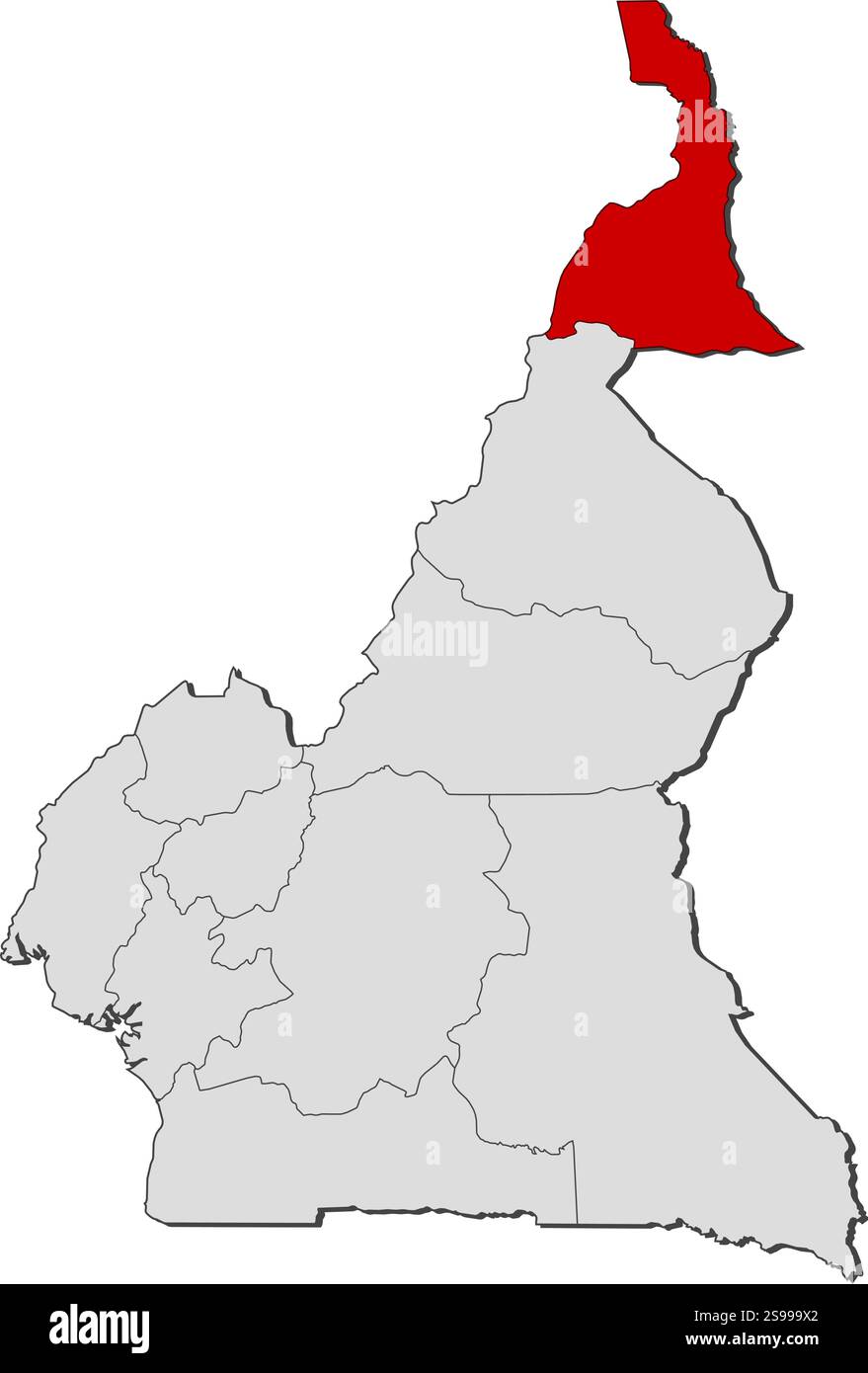 Mappa del Camerun con le province, far North è evidenziata. Illustrazione Vettoriale