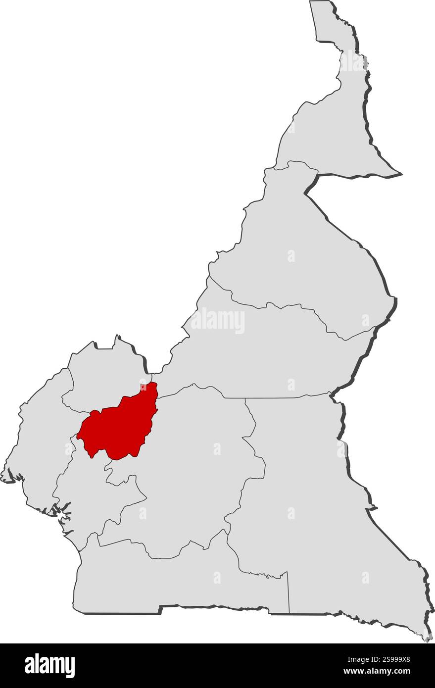 Mappa del Camerun con le province, Ovest è evidenziata. Illustrazione Vettoriale