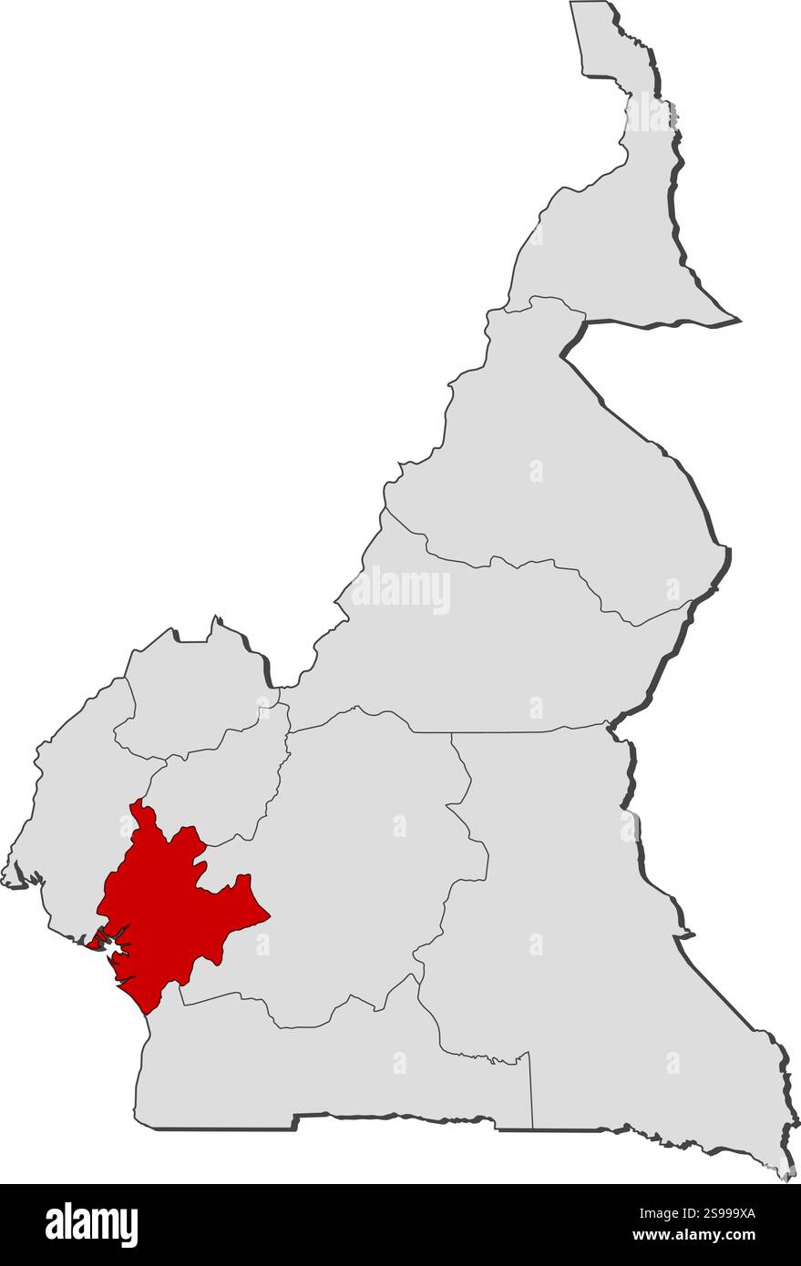 Mappa del Camerun con le province, Littoral è evidenziata. Illustrazione Vettoriale