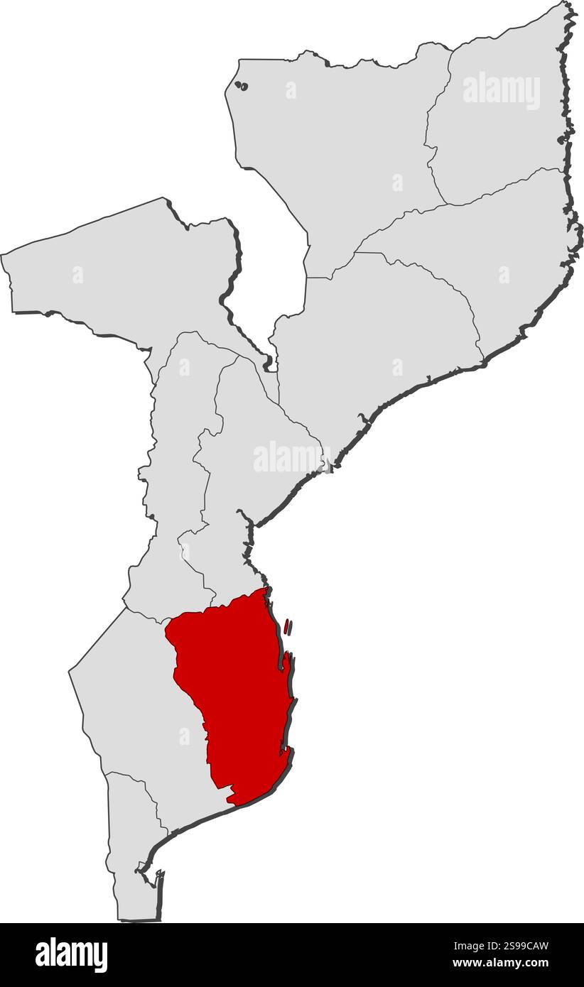 Mappa del Mozambico con le province, Inhambane è evidenziata. Illustrazione Vettoriale