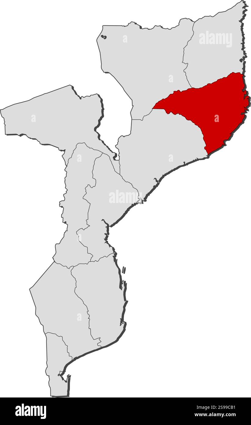 Mappa del Mozambico con le province, Nampula è evidenziata. Illustrazione Vettoriale