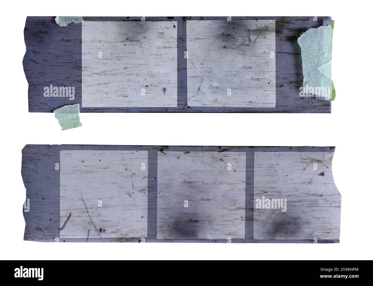 pellicola per fotocamera di formato medio vintage, cornici vuote per immagini, disposizione piatta. Ritorno del concetto di fotografia su pellicola analogica, isolata su bianco, copia gratuita Foto Stock