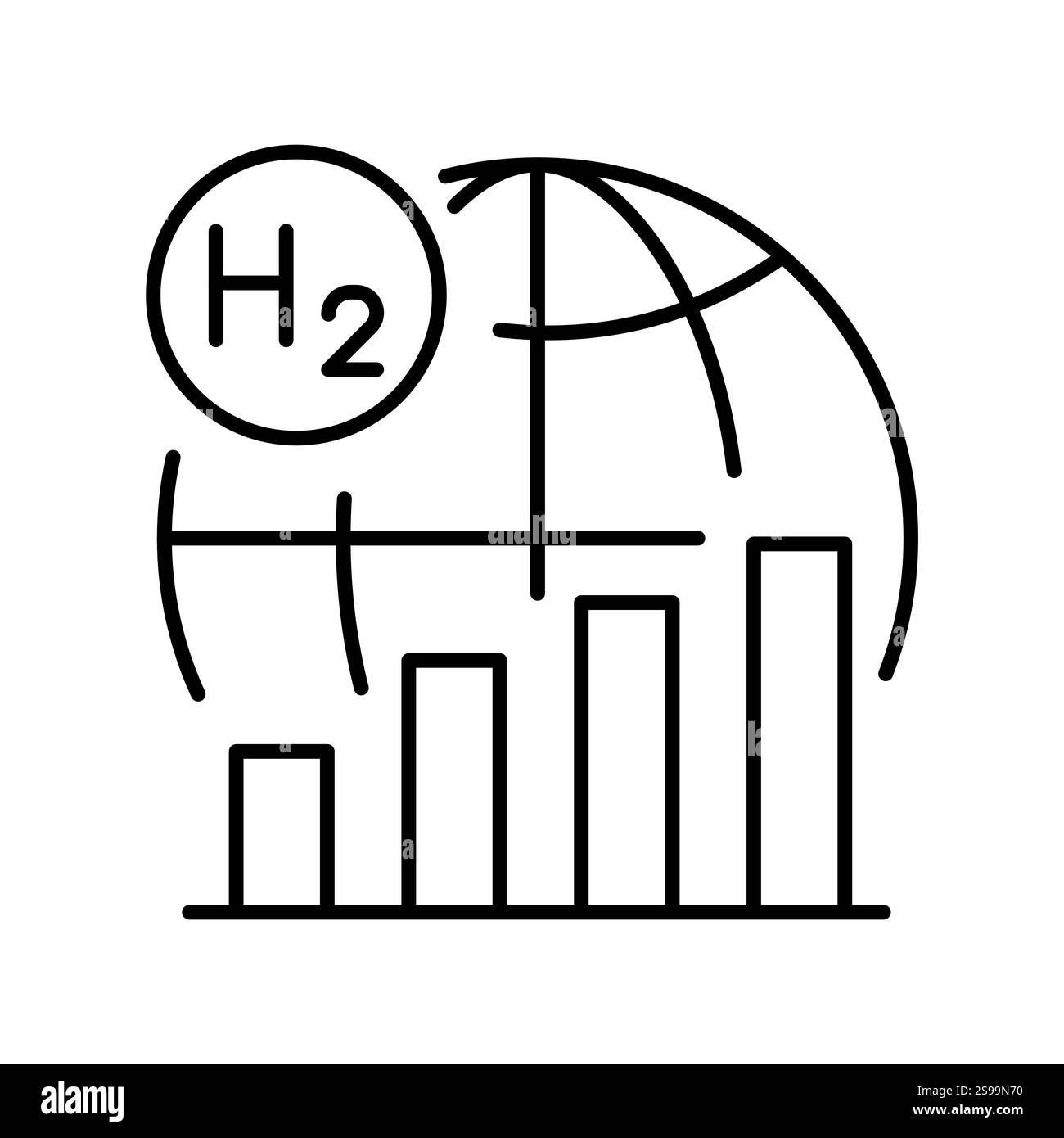 Icona nera della linea Economy dell'idrogeno. Firma per pagina Web, app mobile, pulsante, logo. Pulsante isolato vettore. Traccia modificabile. Illustrazione Vettoriale