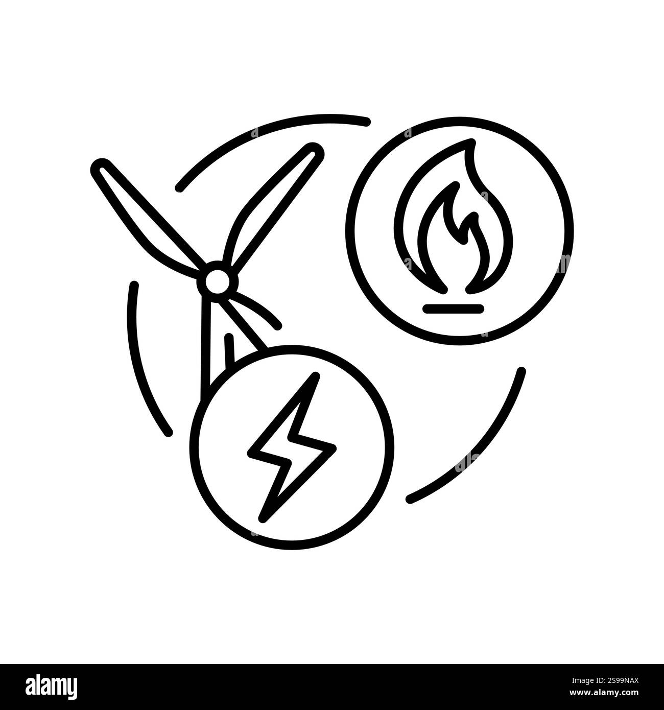 Icona nera linea alimentazione-gas. Firma per pagina Web, app mobile, pulsante, logo. Pulsante isolato vettore. Traccia modificabile. Illustrazione Vettoriale