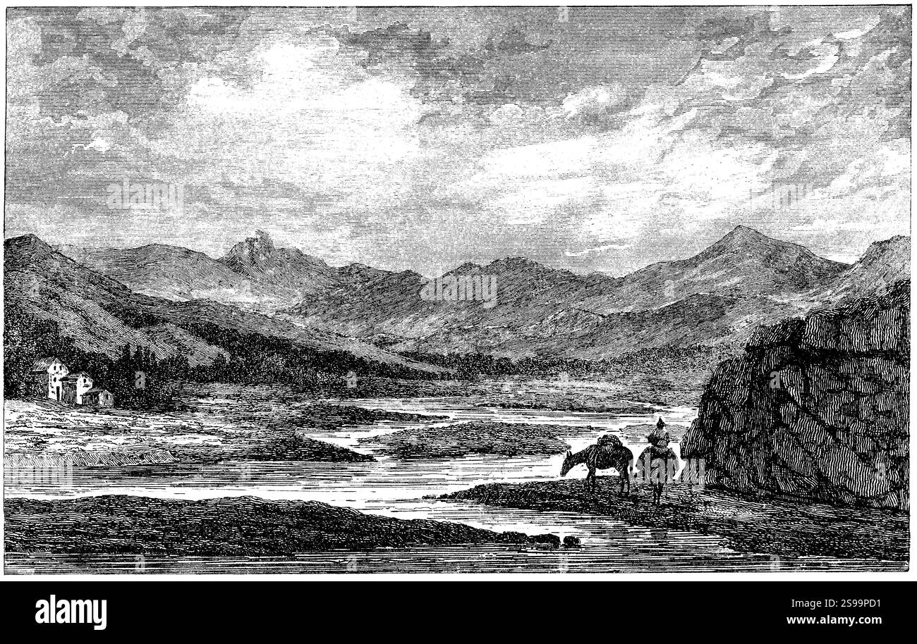 Historia de Chile. Cañada del Río Quilo. Grabado de 1839. Foto Stock
