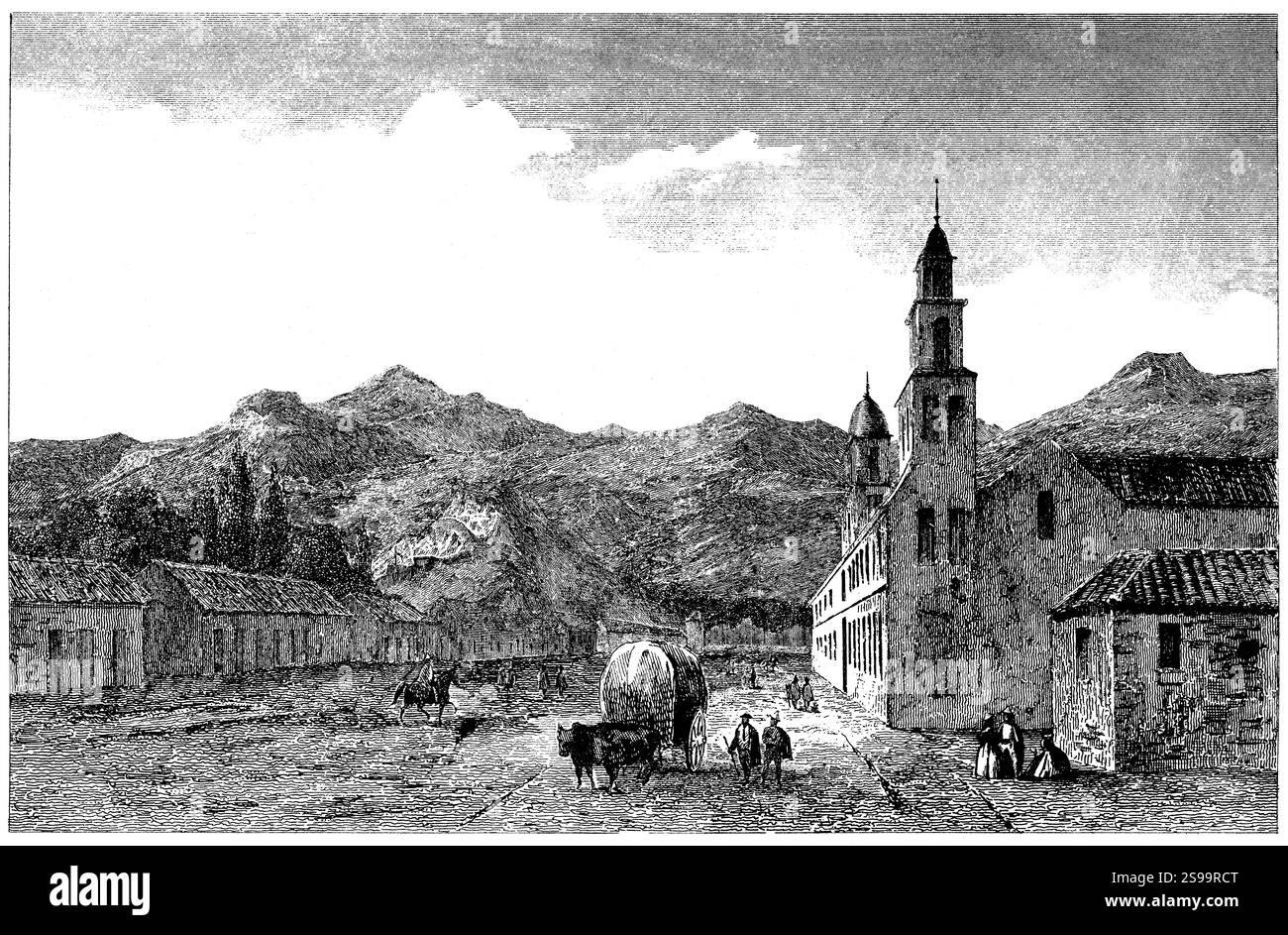 Historia de Chile. La Cañada de Santiago del Cile. Grabado de 1839. Foto Stock