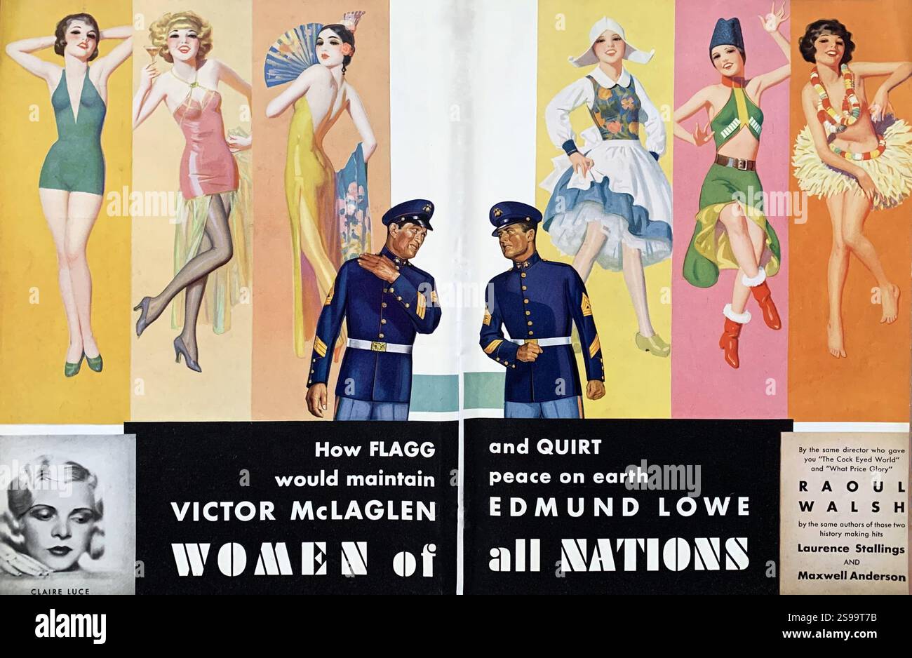 VICTOR McLaglen e EDMUND LOWE in WOMEN OF ALL NATIONS (pubblicato nel 1931), regista RAOUL WALSH personaggi creati da Laurence Stallings e Maxwell Anderson Promotional ArtWork della Fox Film Corporation Espositore's Year Book per i prossimi film del 1930 - 1931 Foto Stock