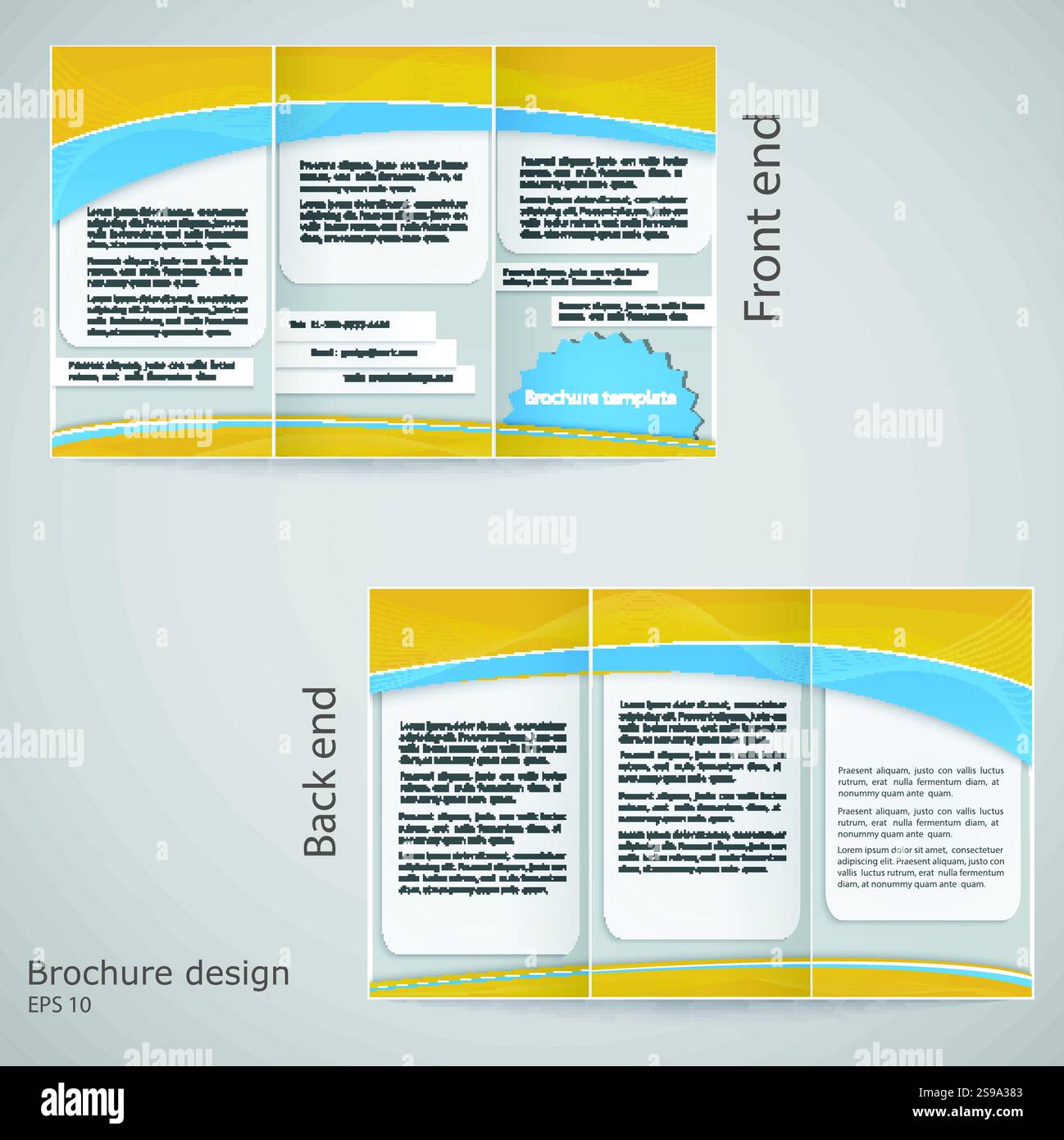 Brochure piegata in tre. Modello di brochure con colore giallo e blu Illustrazione Vettoriale