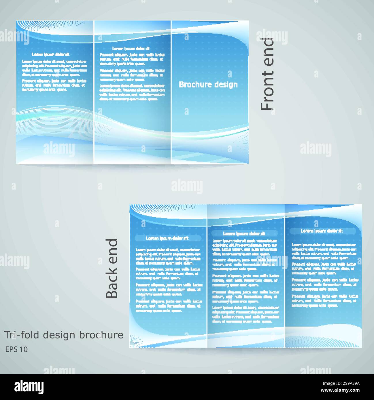 Brochure piegata in tre. Modello di brochure con blu e bianco Illustrazione Vettoriale