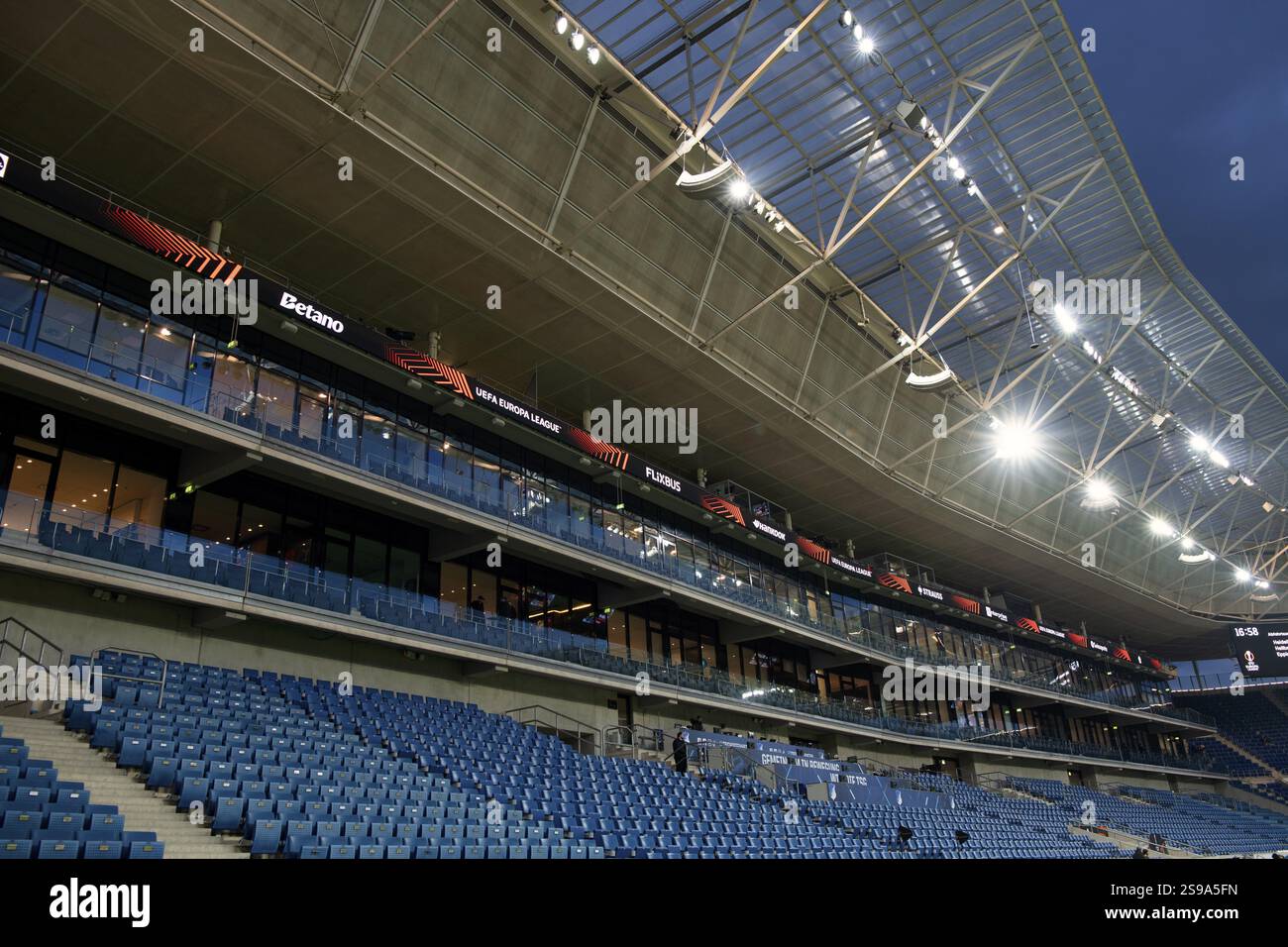 Main Stand, Empty, Floodlights, Europa League, PreZero Arena, Sinsheim, Baden-Wuerttemberg, Germania, Europa Foto Stock